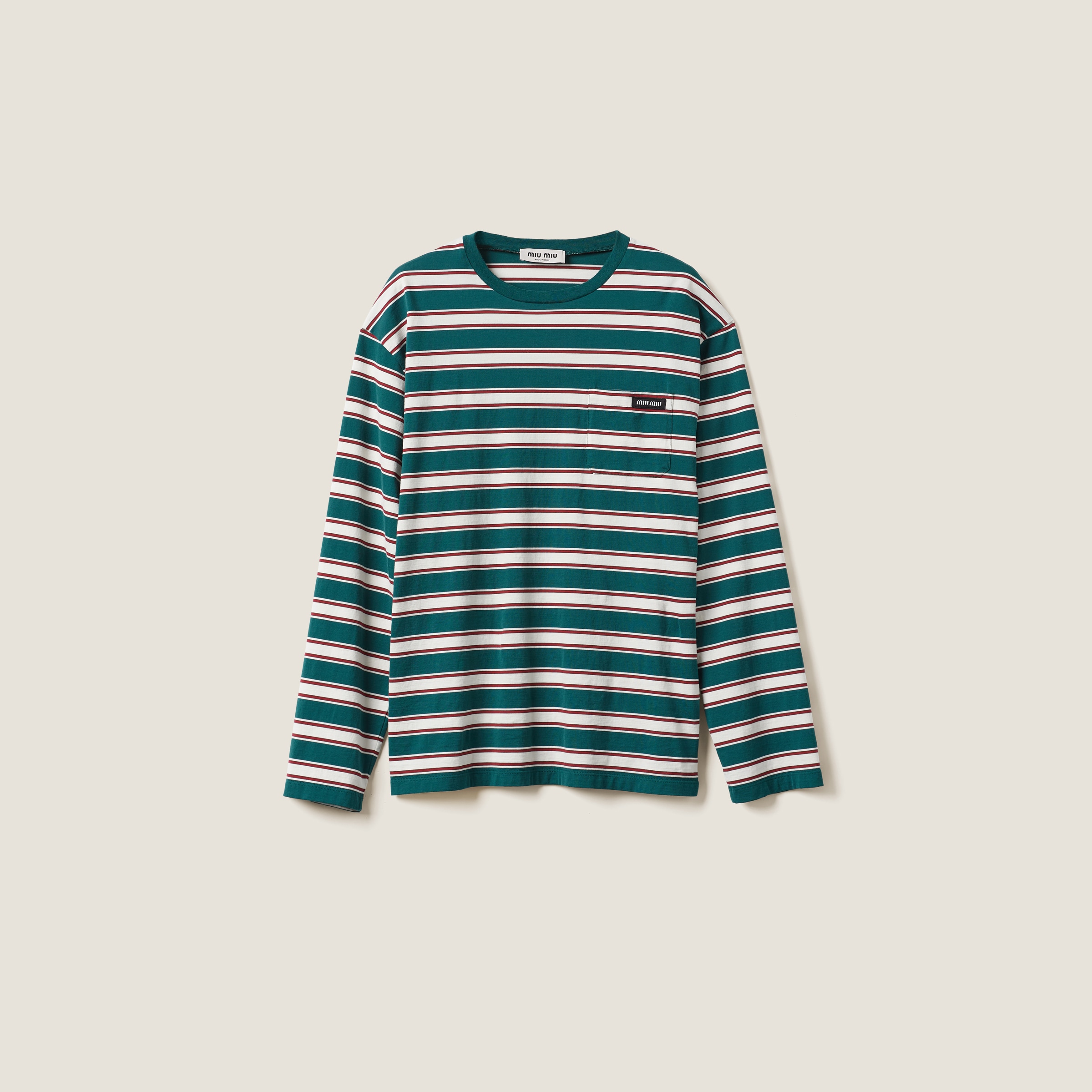 Miu Miu Striped Cotton T-shirt In Green