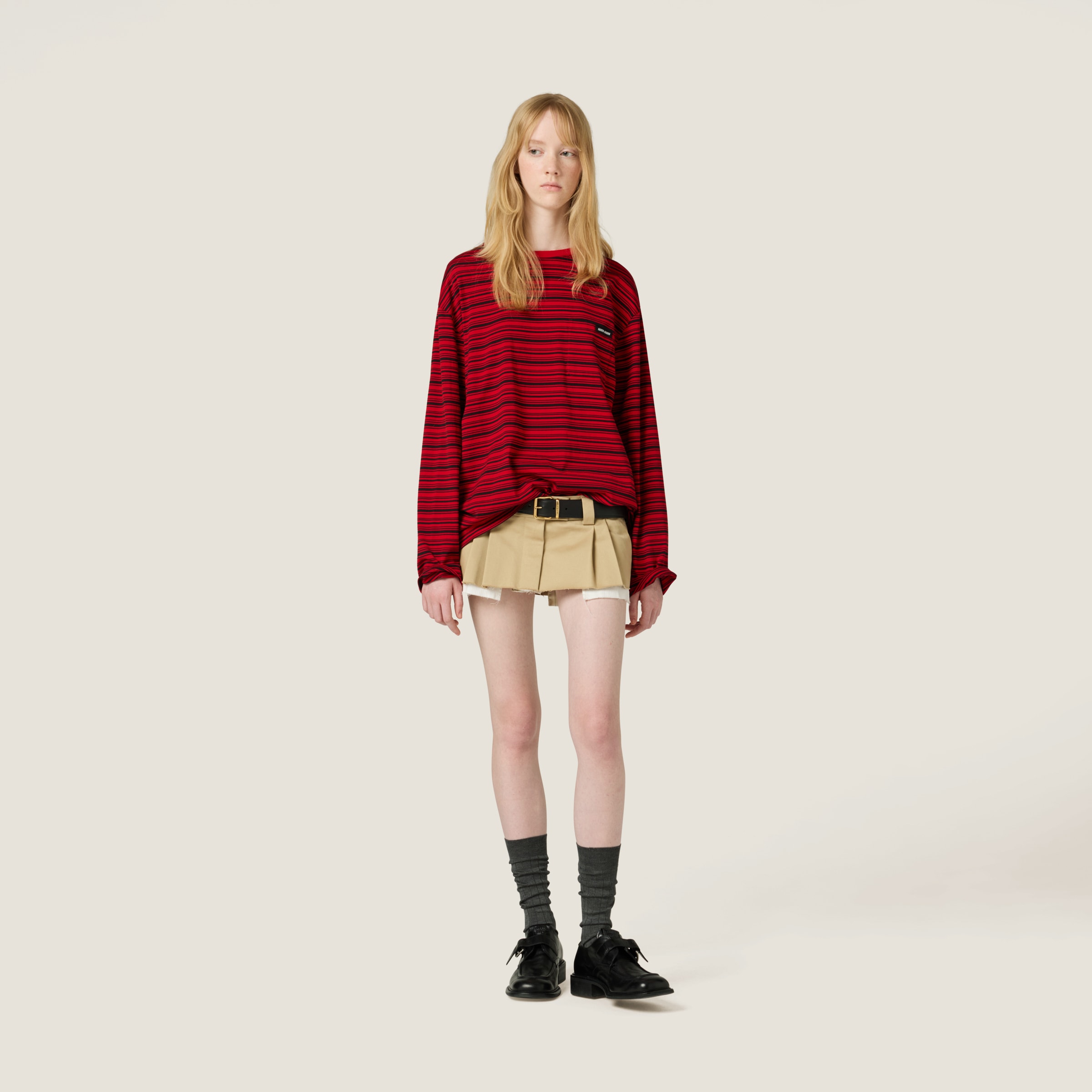 Red/black Long-sleeved Cotton Jersey T-shirt | Miu Miu