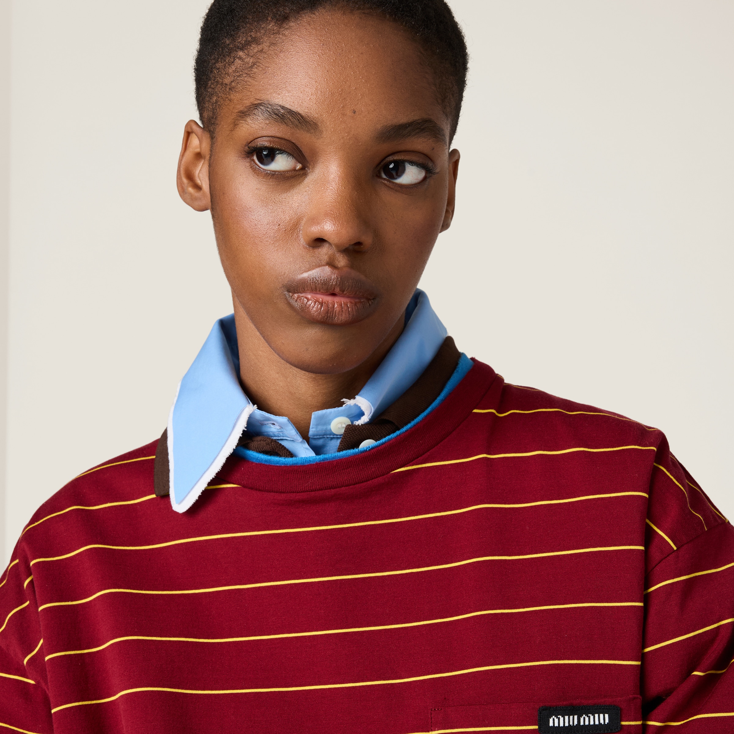 Amaranth/yellow Long-sleeved Cotton Jersey T-shirt | Miu Miu