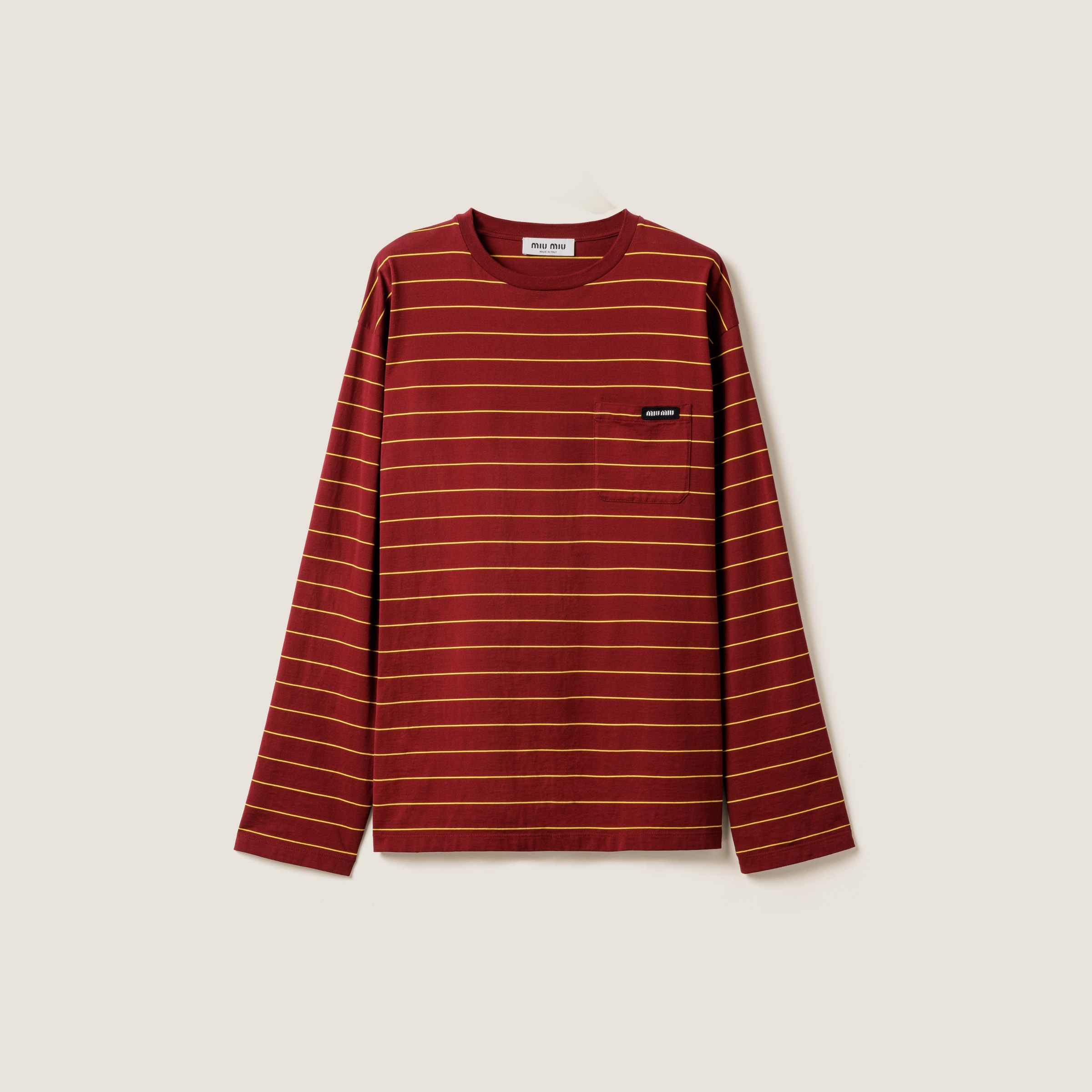 Miu Miu Long-sleeved Cotton Jersey T-shirt In Amaranth/yellow