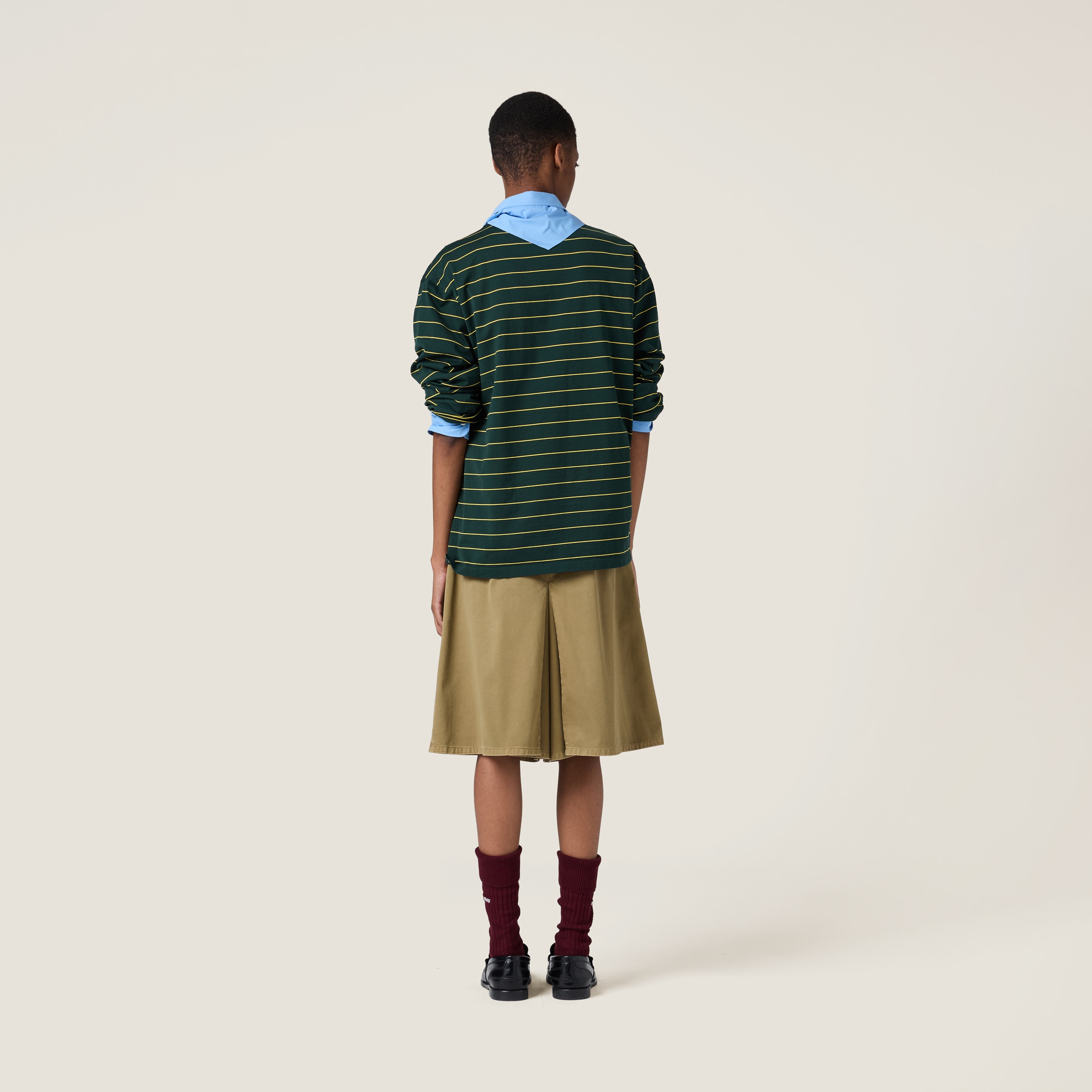 Miu Miu Long-sleeved Cotton Jersey T-shirt In Bottle Green/yellow