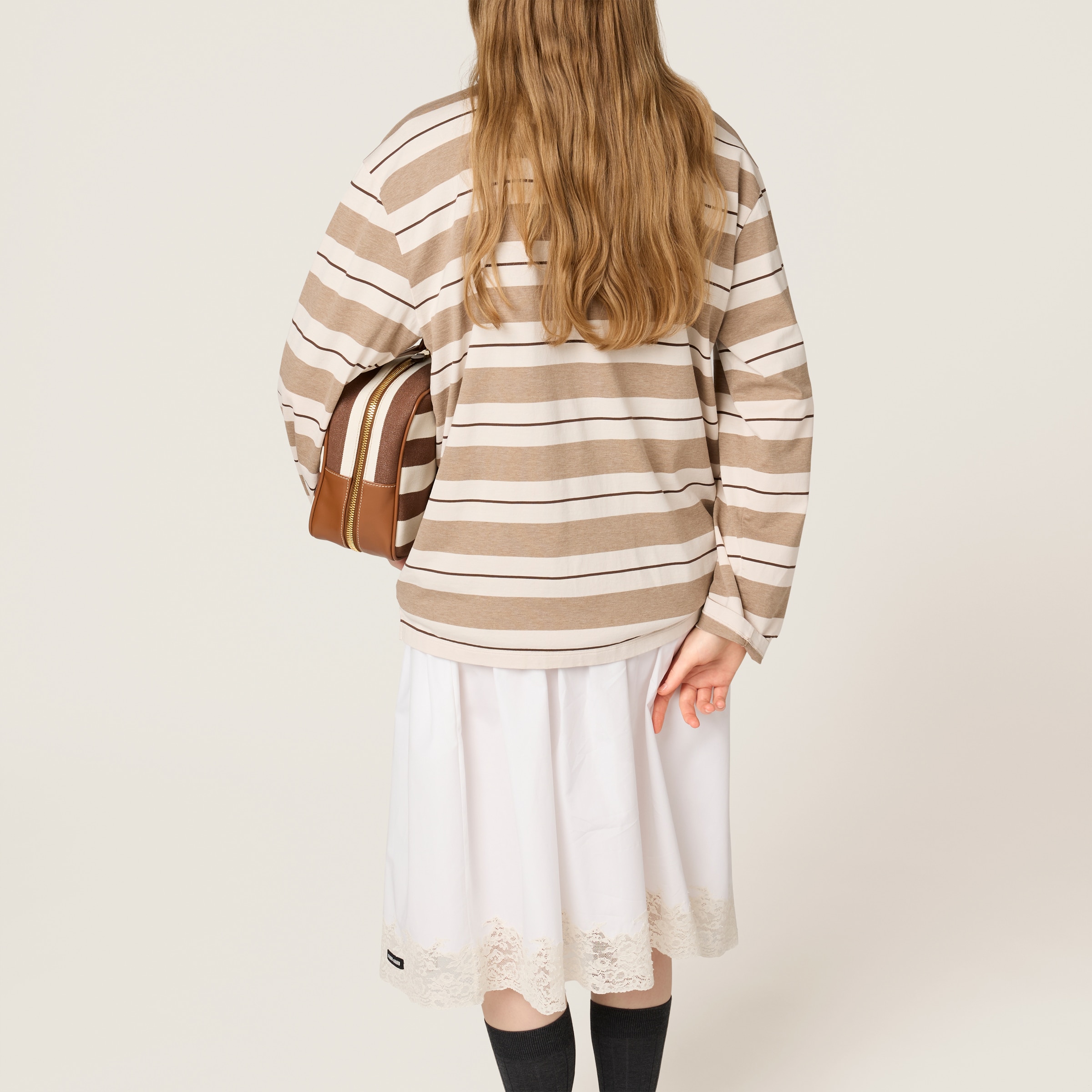 Miu Miu Logo Striped Cotton Jersey Polo Shirt In Multi
