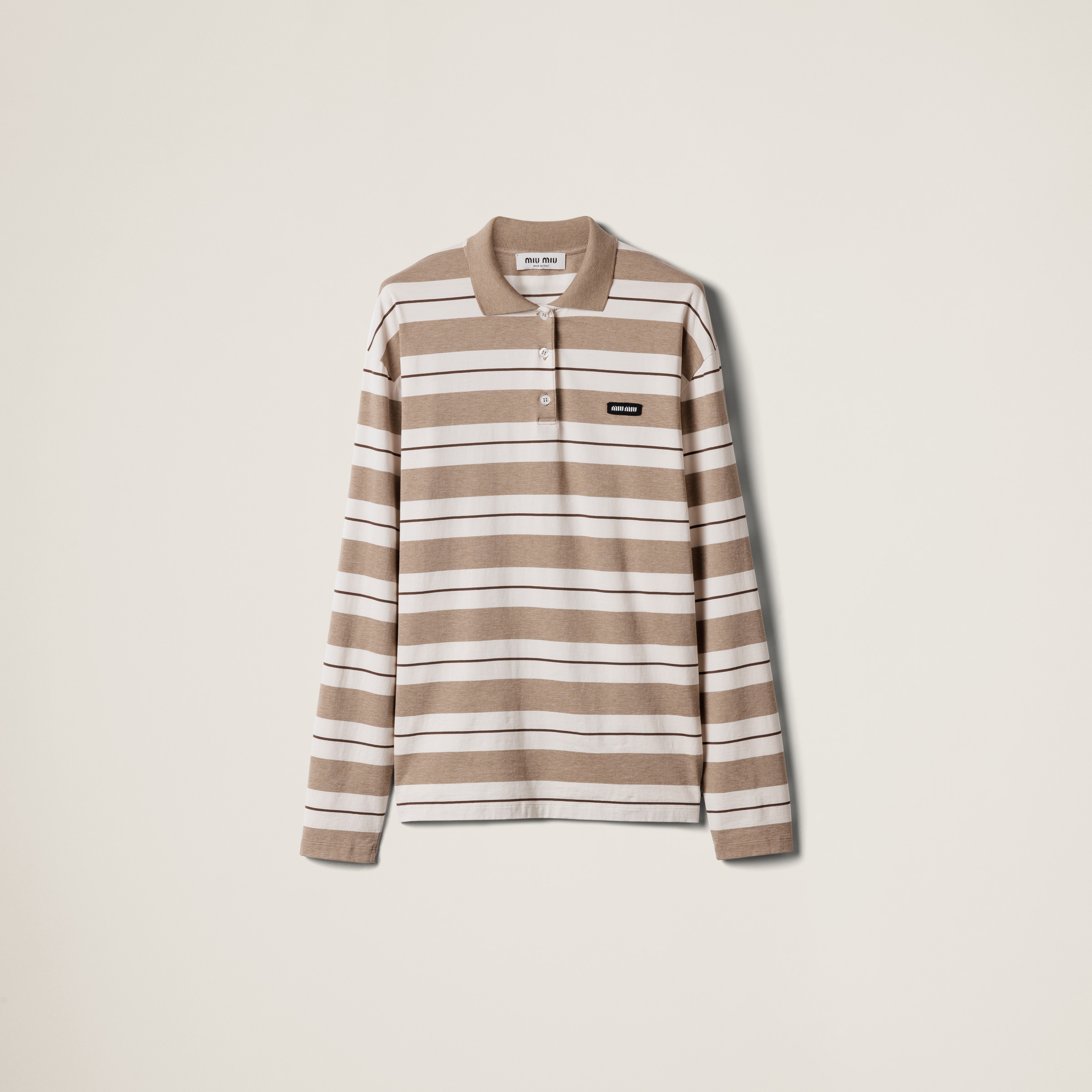 Miu Miu Logo Striped Cotton Jersey Polo Shirt In Multi