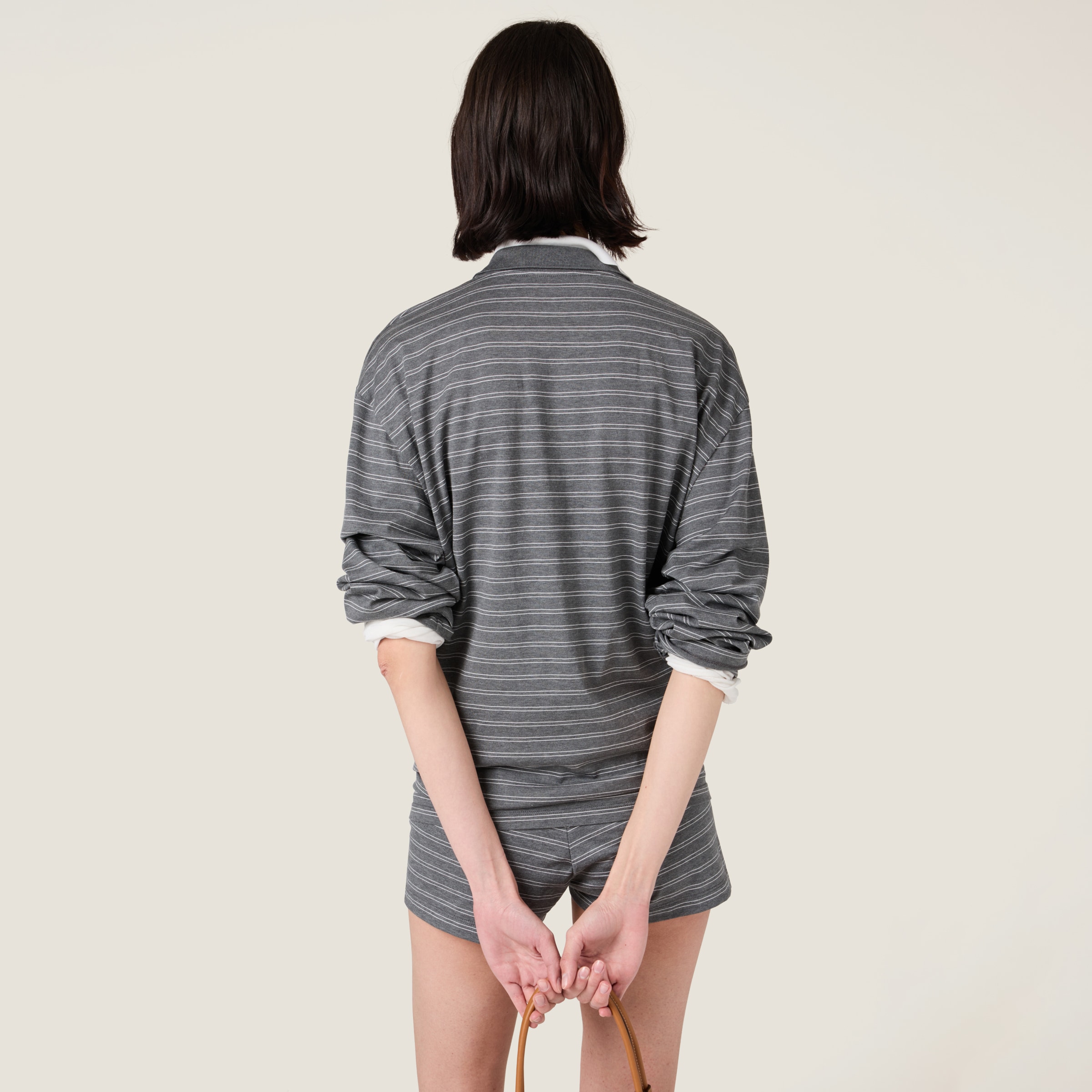 Miu Miu Cotton Jersey Polo Shirt In Slate Gray/white