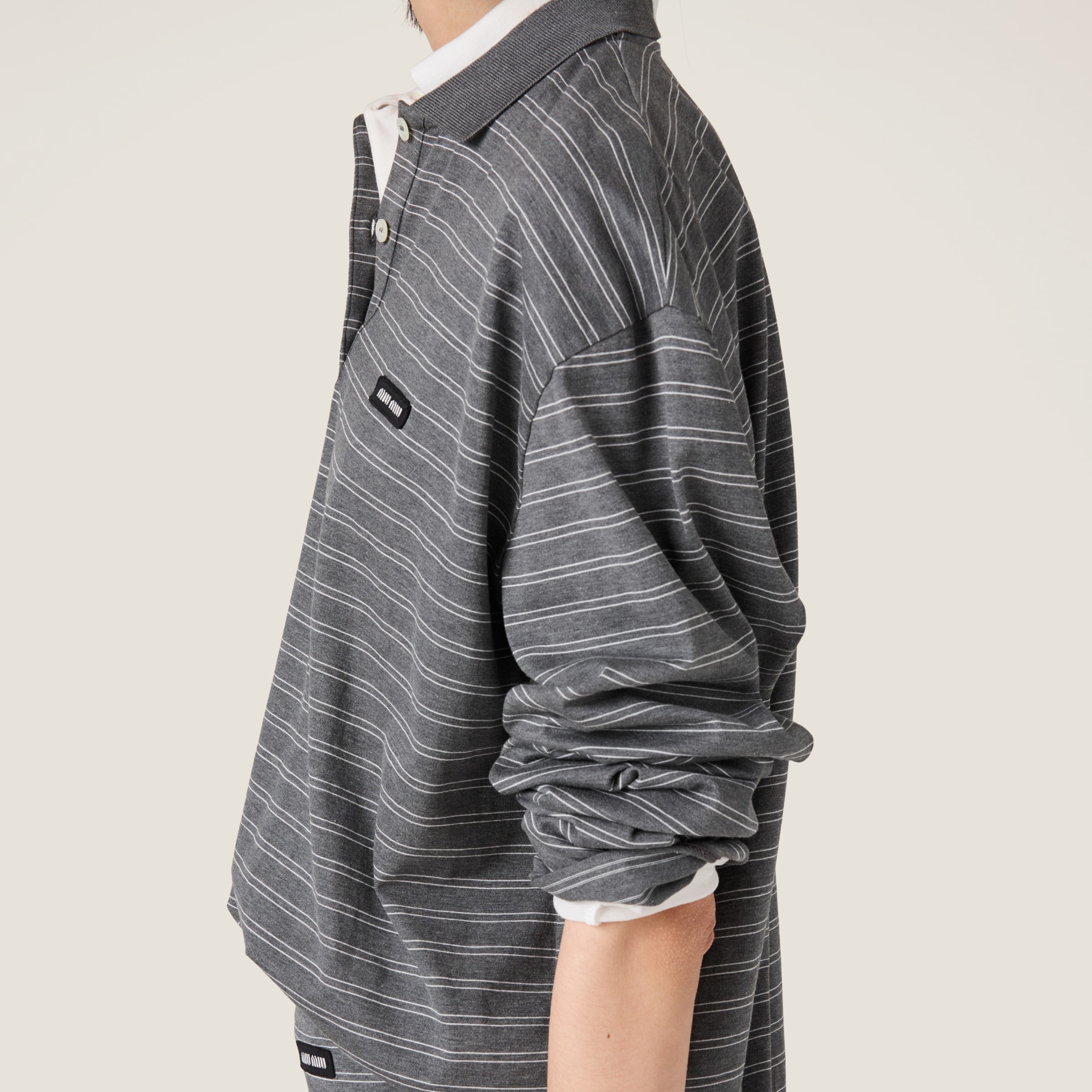 Miu Miu Cotton Jersey Polo Shirt In Slate Gray/white