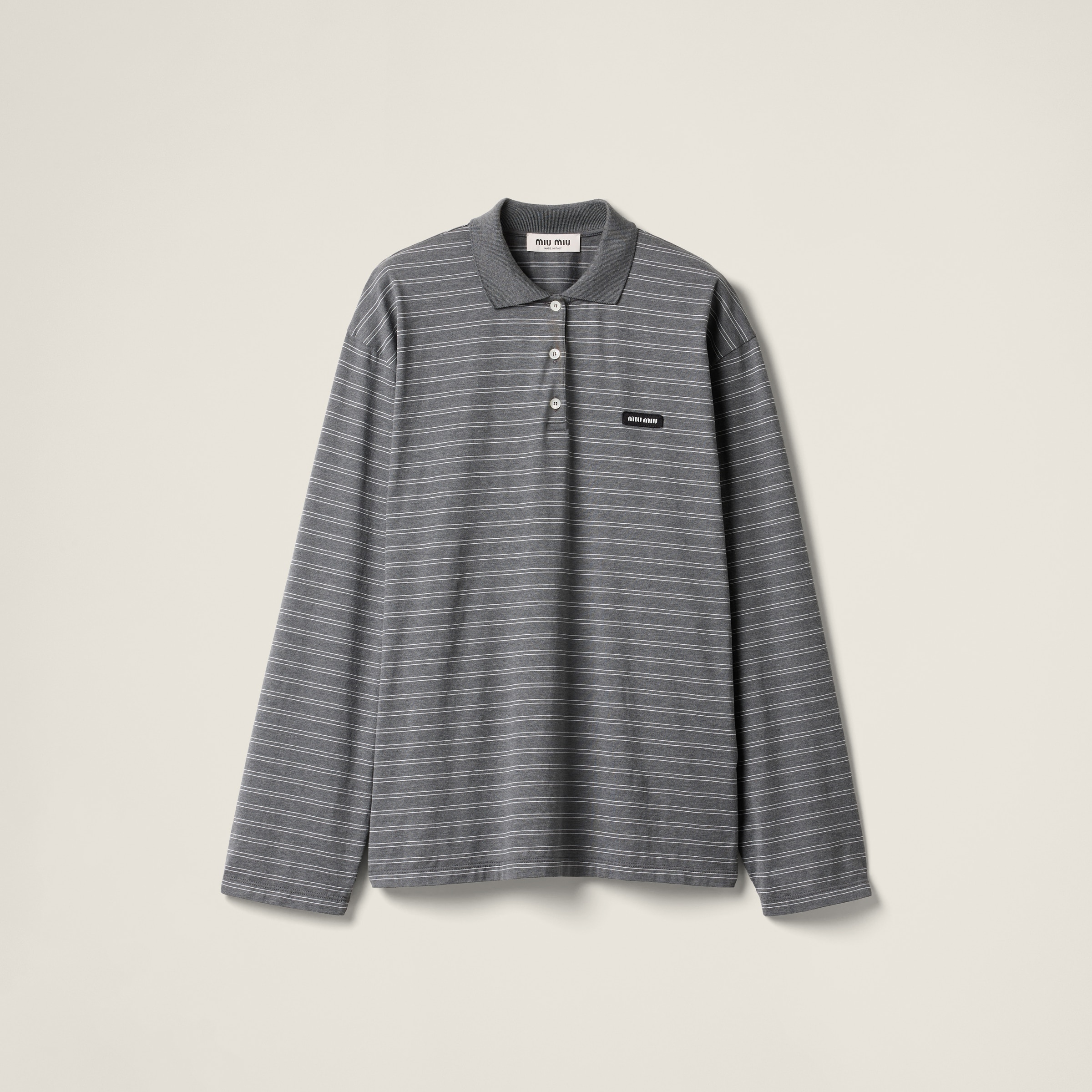 Miu Miu Cotton Jersey Polo Shirt In Slate Gray/white