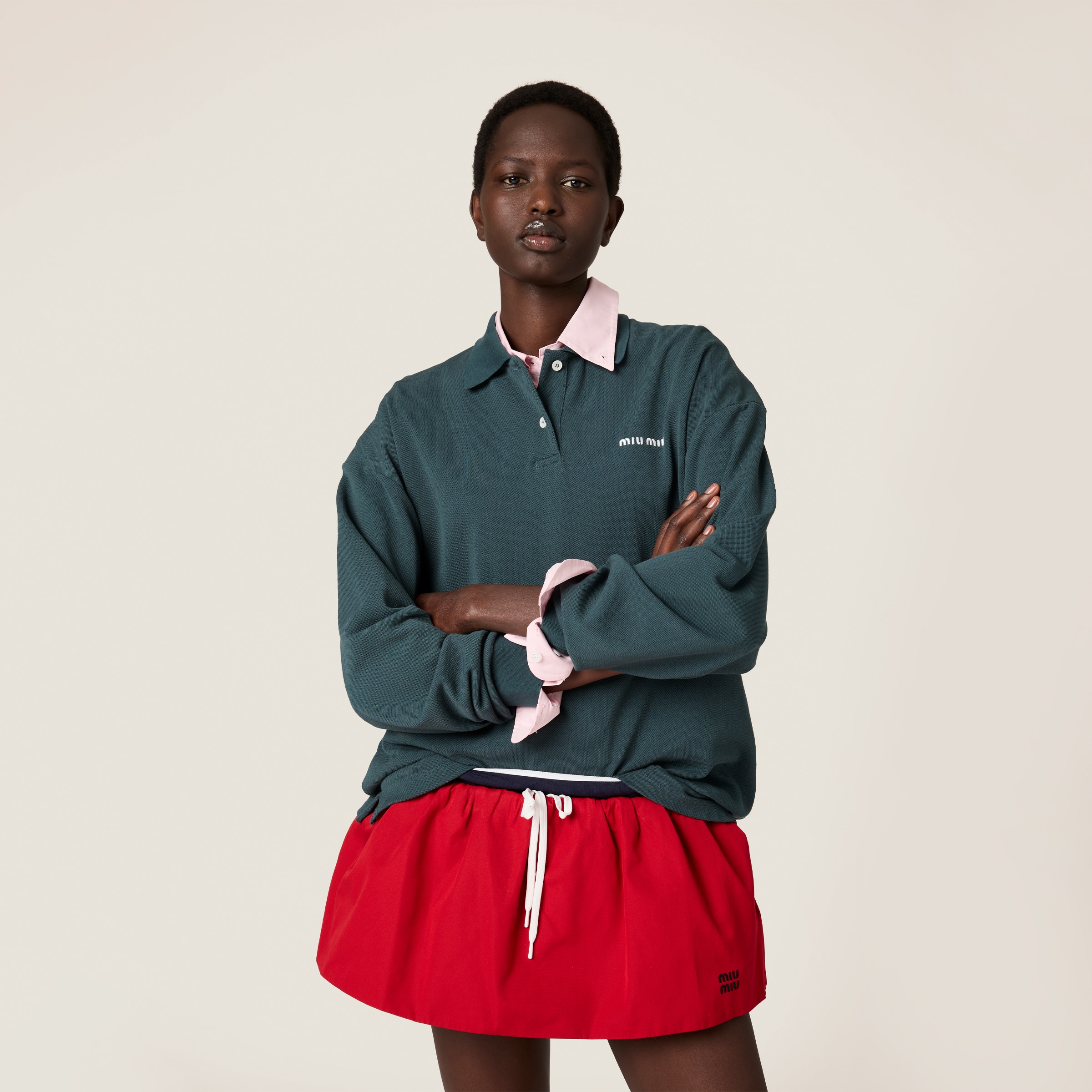 Miu Miu Oversized Pique Polo Shirt In Green
