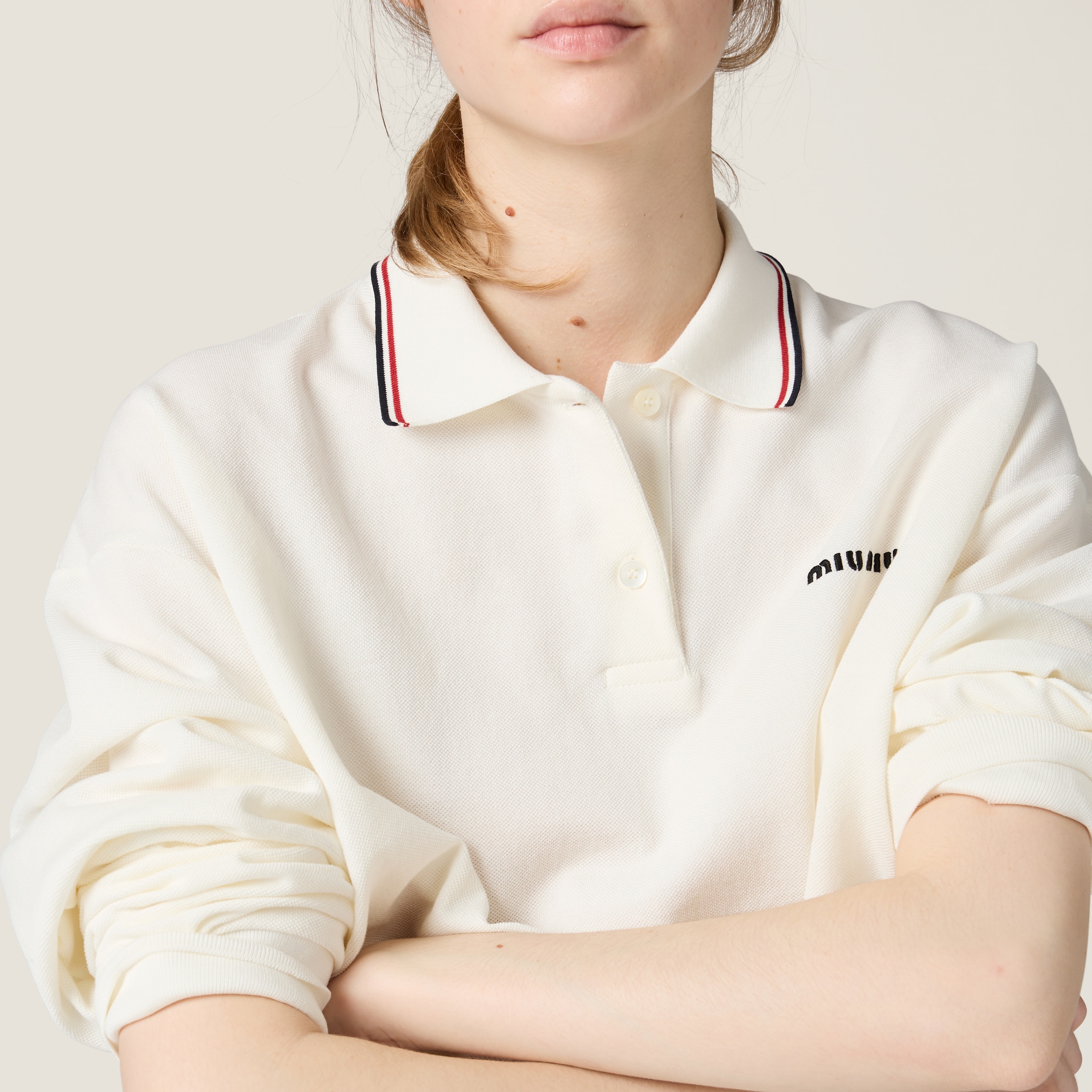 White/blue/red Piqué Polo Shirt | Miu Miu
