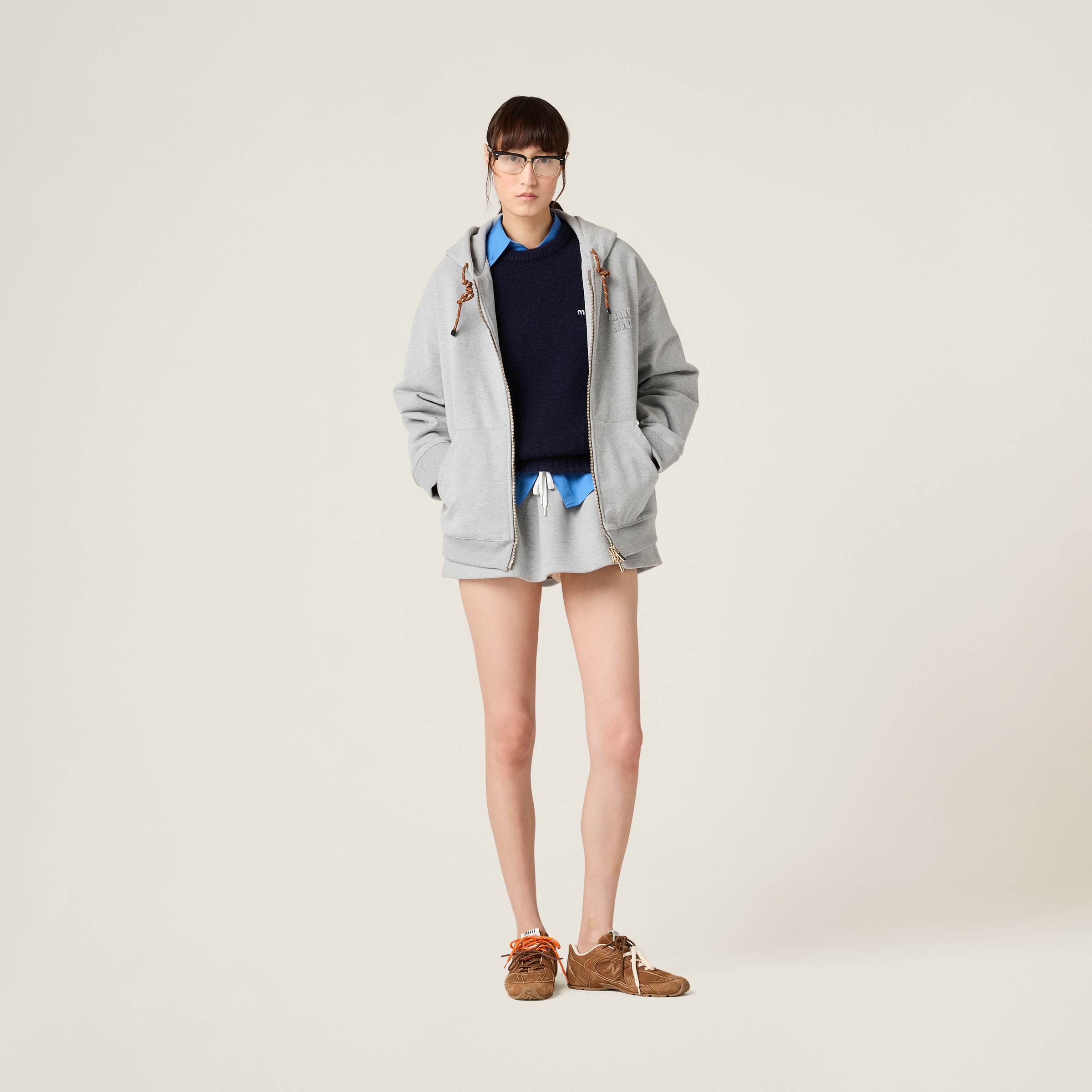 Miu Miu Cotton Fleece Sweatshirt In Grey