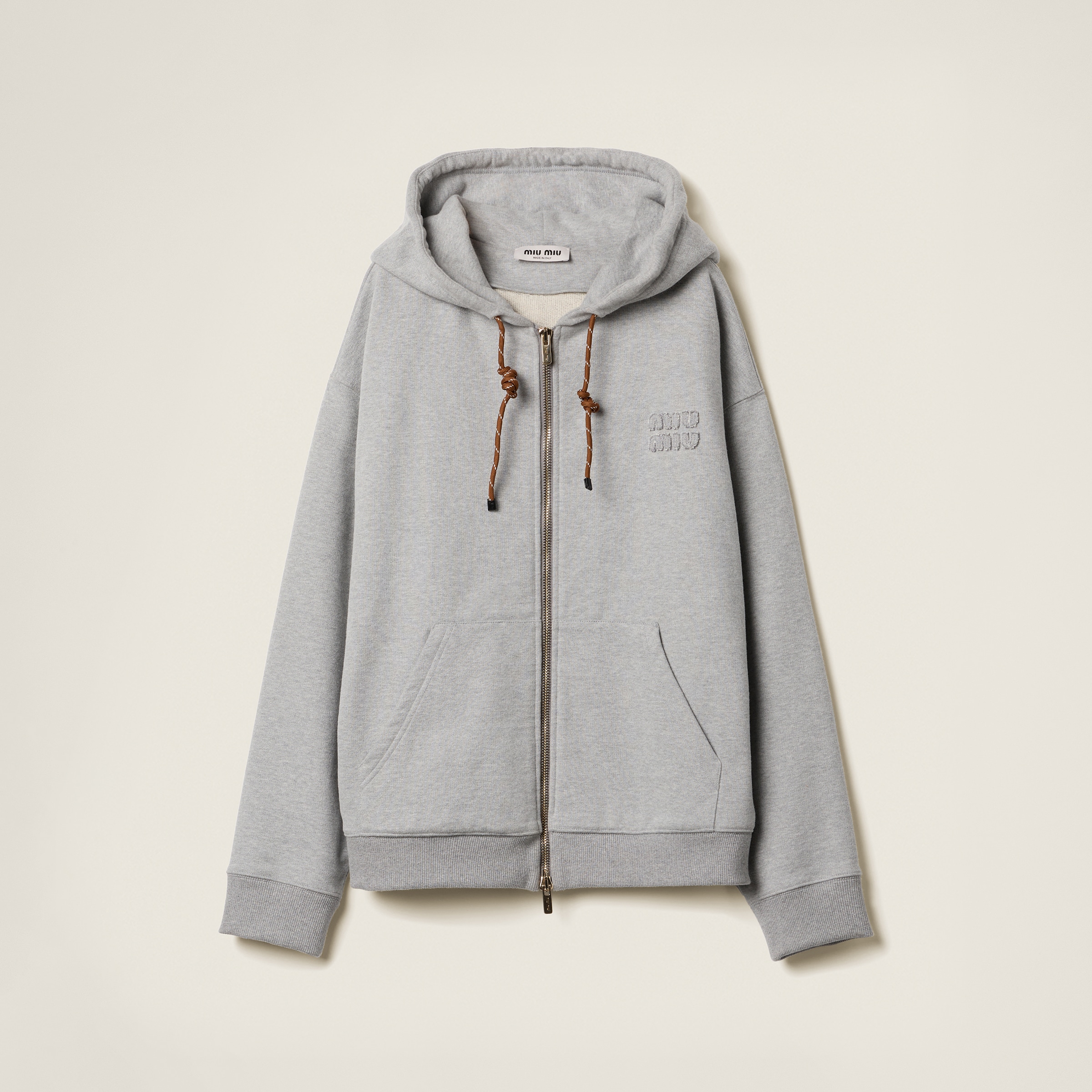 Miu Miu Cotton Fleece Sweatshirt In Grey