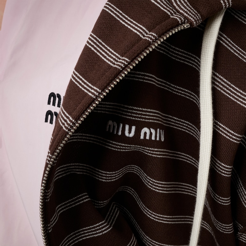 Striped cotton fleece hoodie jacket