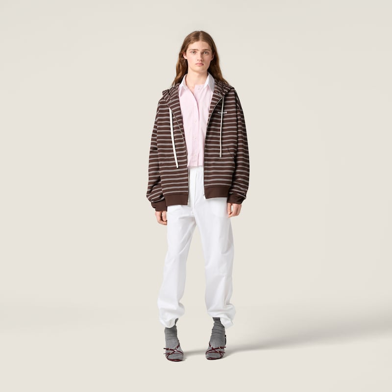 Striped cotton fleece hoodie jacket