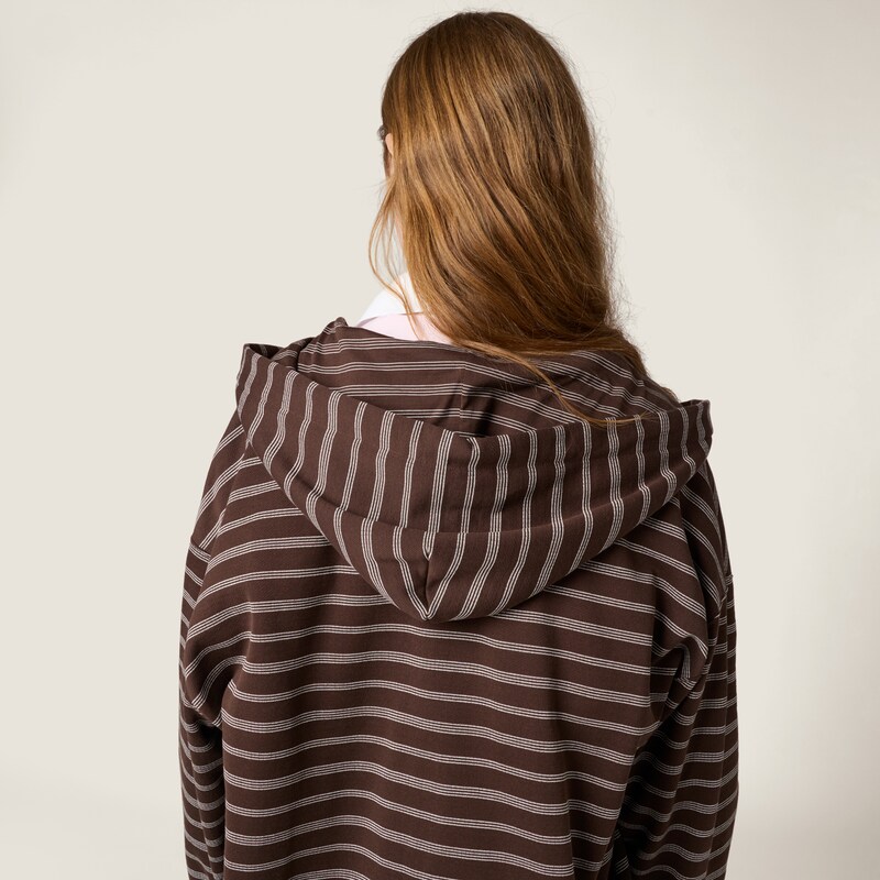 Striped cotton fleece hoodie jacket