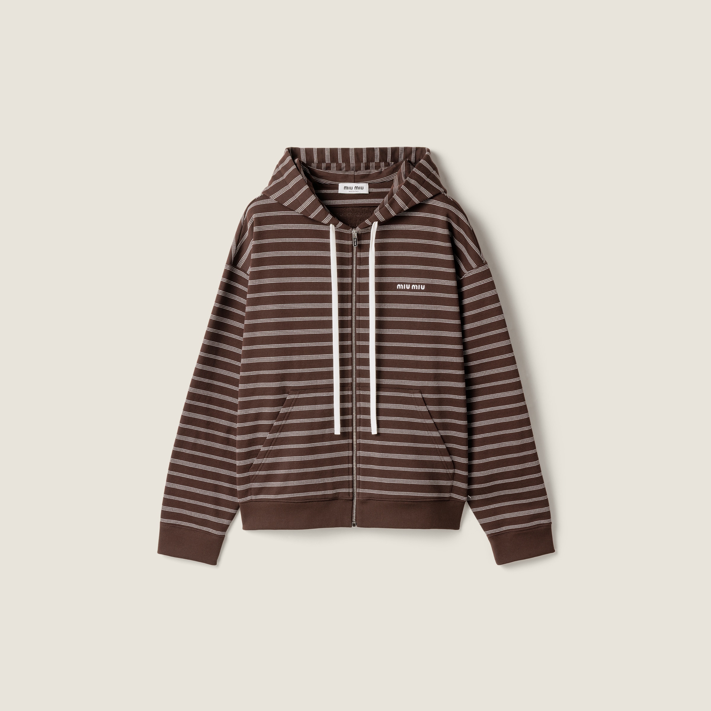 Miu Miu Striped Cotton Fleece Hoodie Jacket