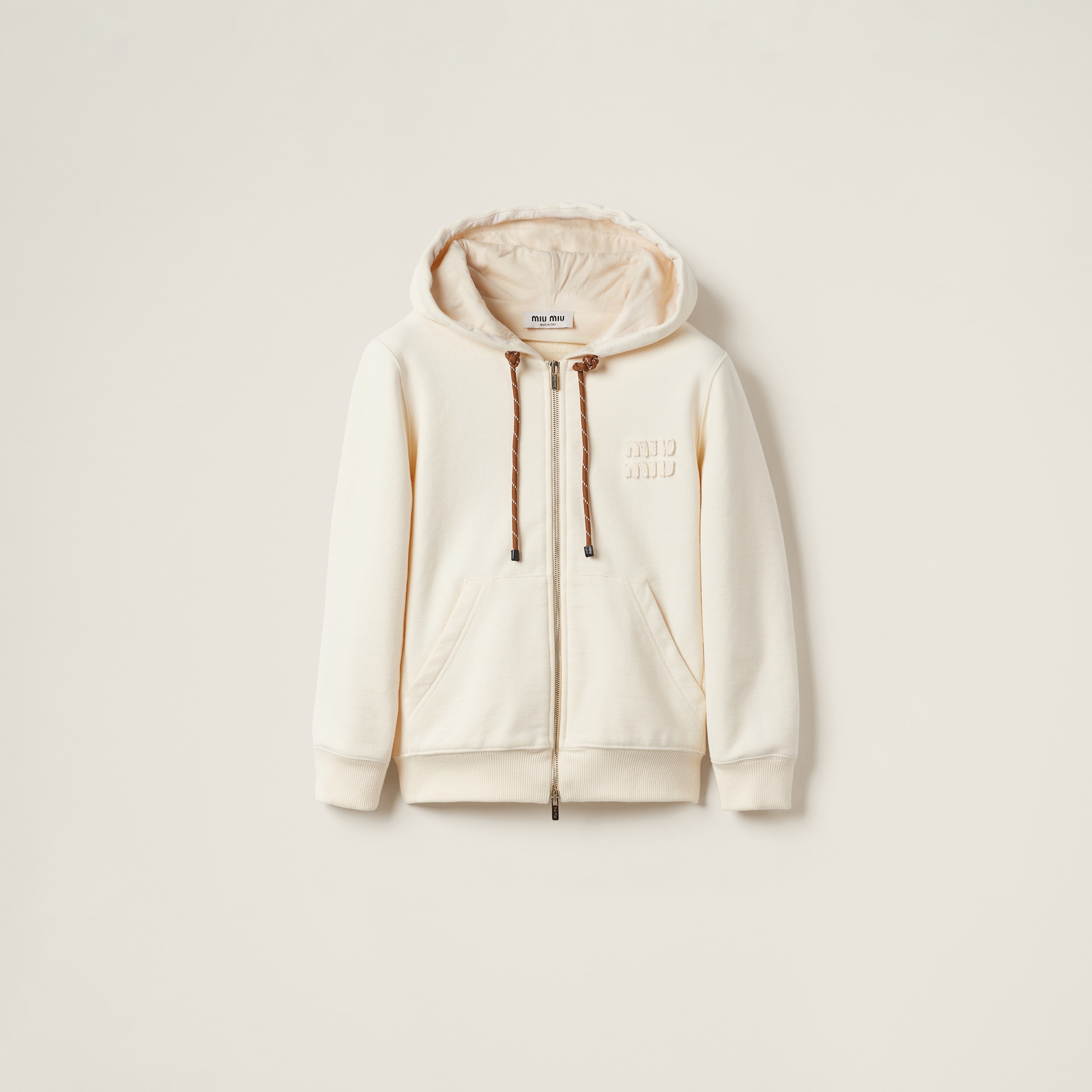 Miumiu Cotton Fleece Zipper Jacket In Neutral