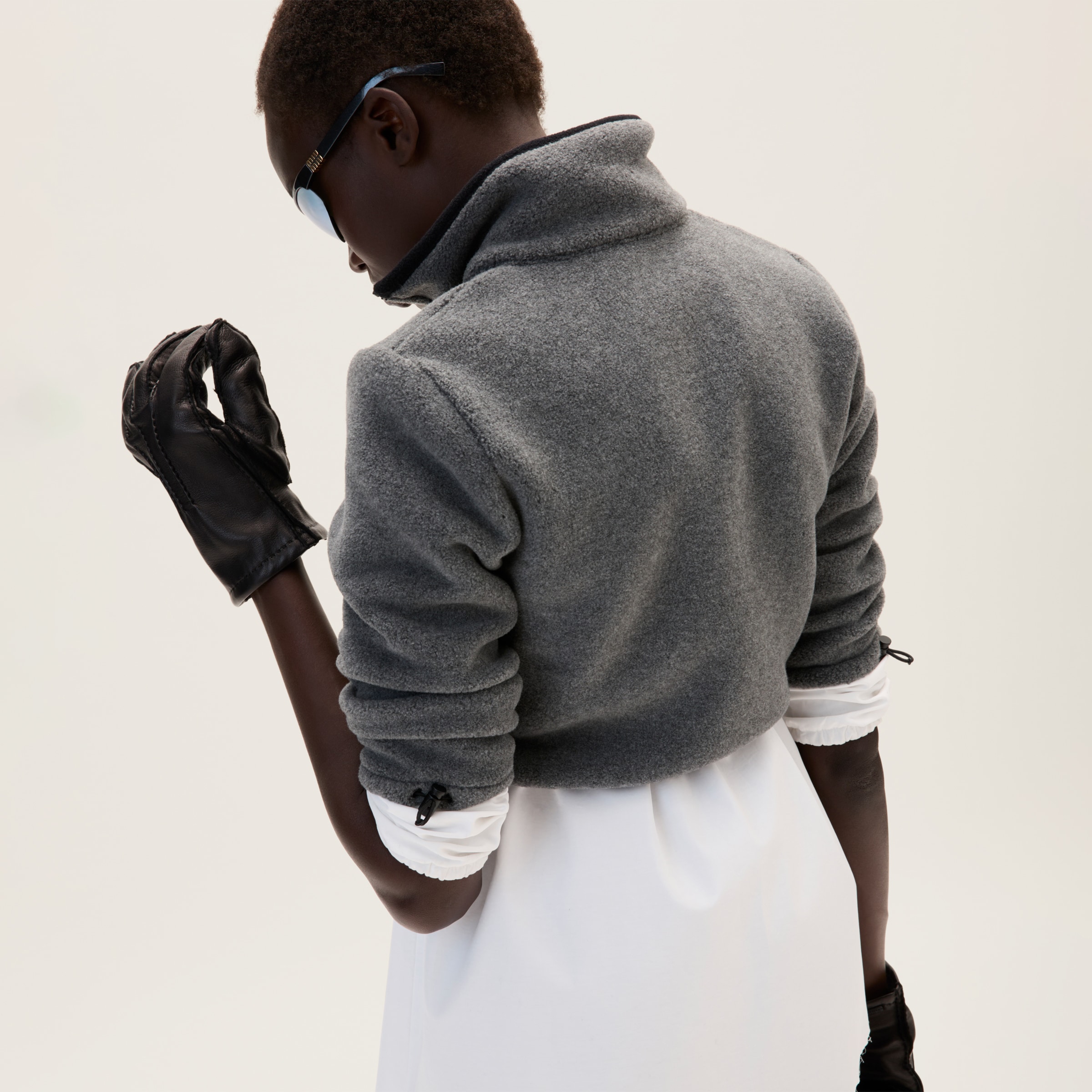 Grey Cotton Fleece Cropped Sweatshirt | Miu Miu