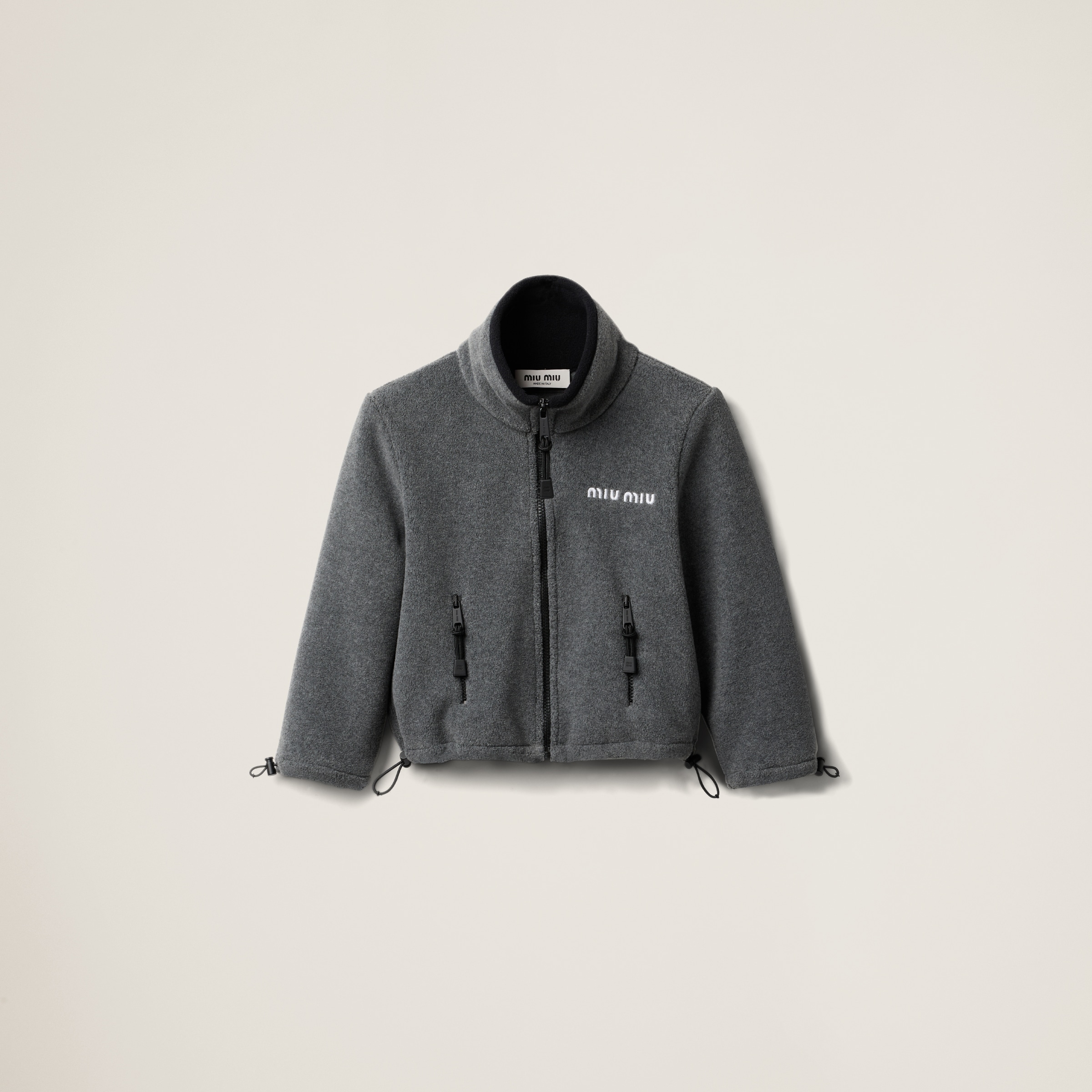 Grey Cotton Fleece Cropped Sweatshirt | Miu Miu