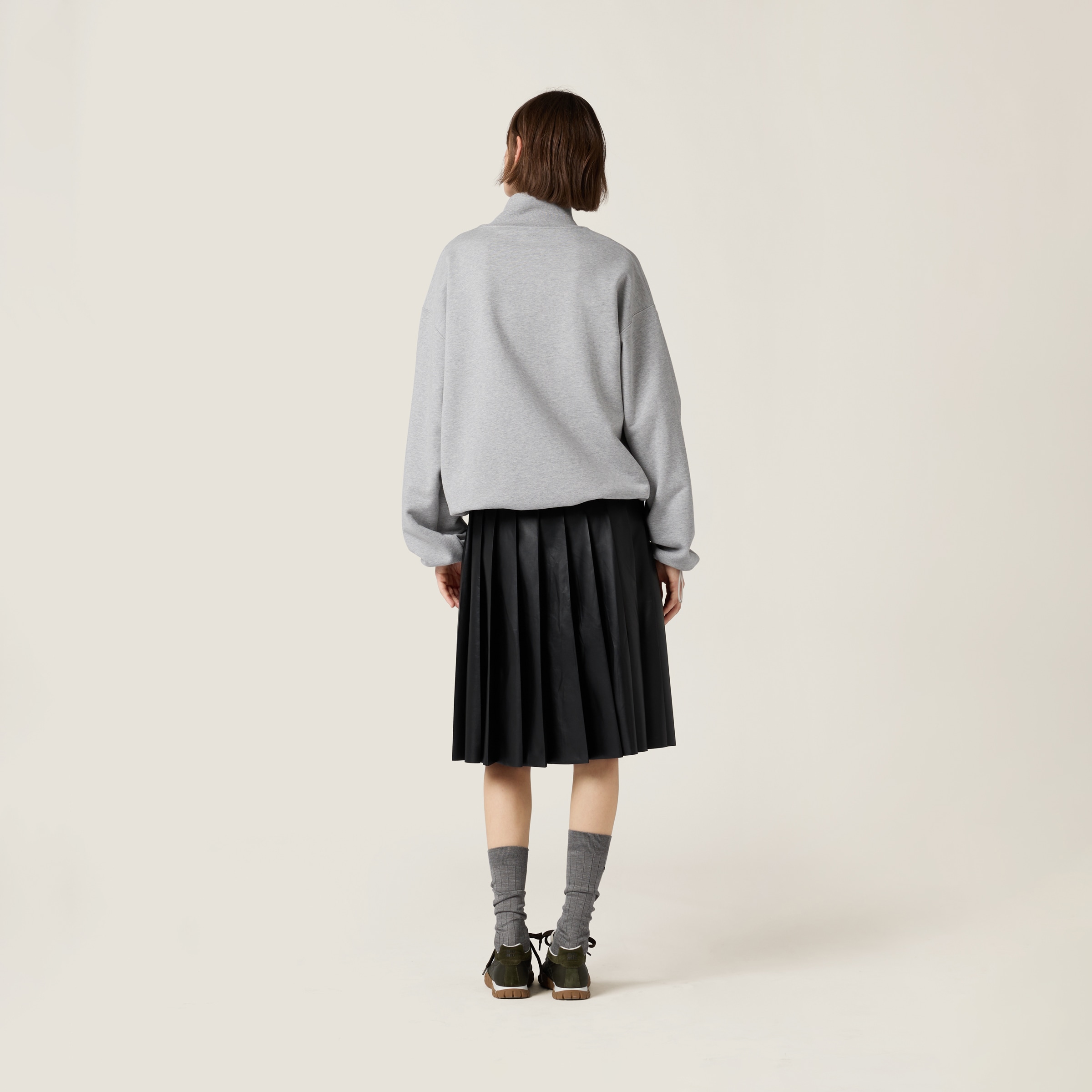 Grey Cotton Fleece Zipper Sweatshirt | Miu Miu - United States