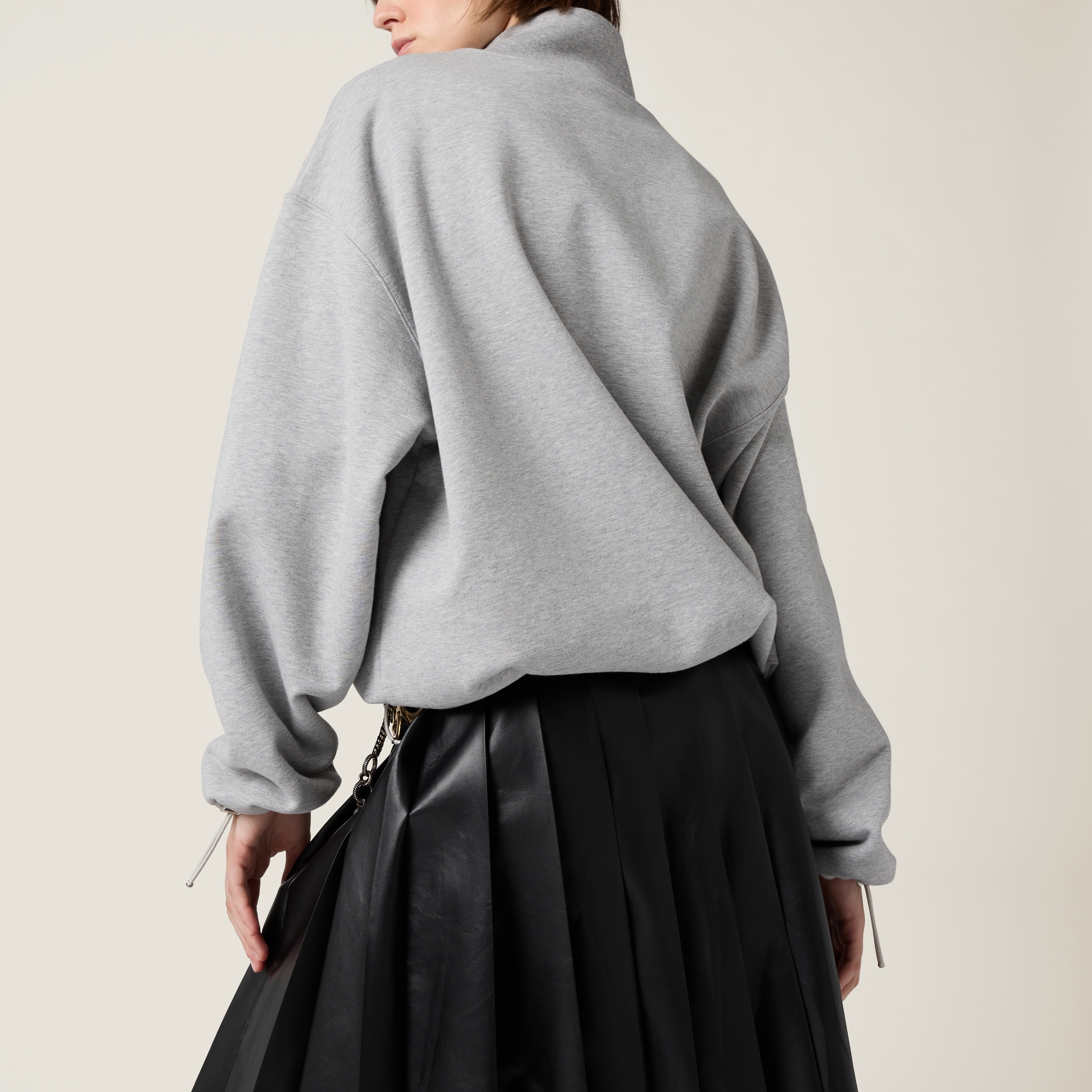 Grey Cotton Fleece Zipper Sweatshirt | Miu Miu - United States