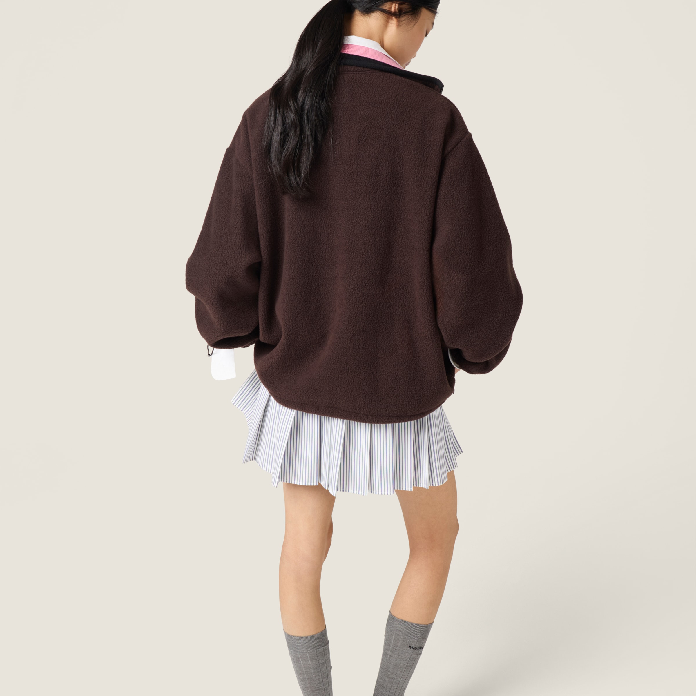 Ebony Fleece Zipper Jacket | Miu Miu - United States