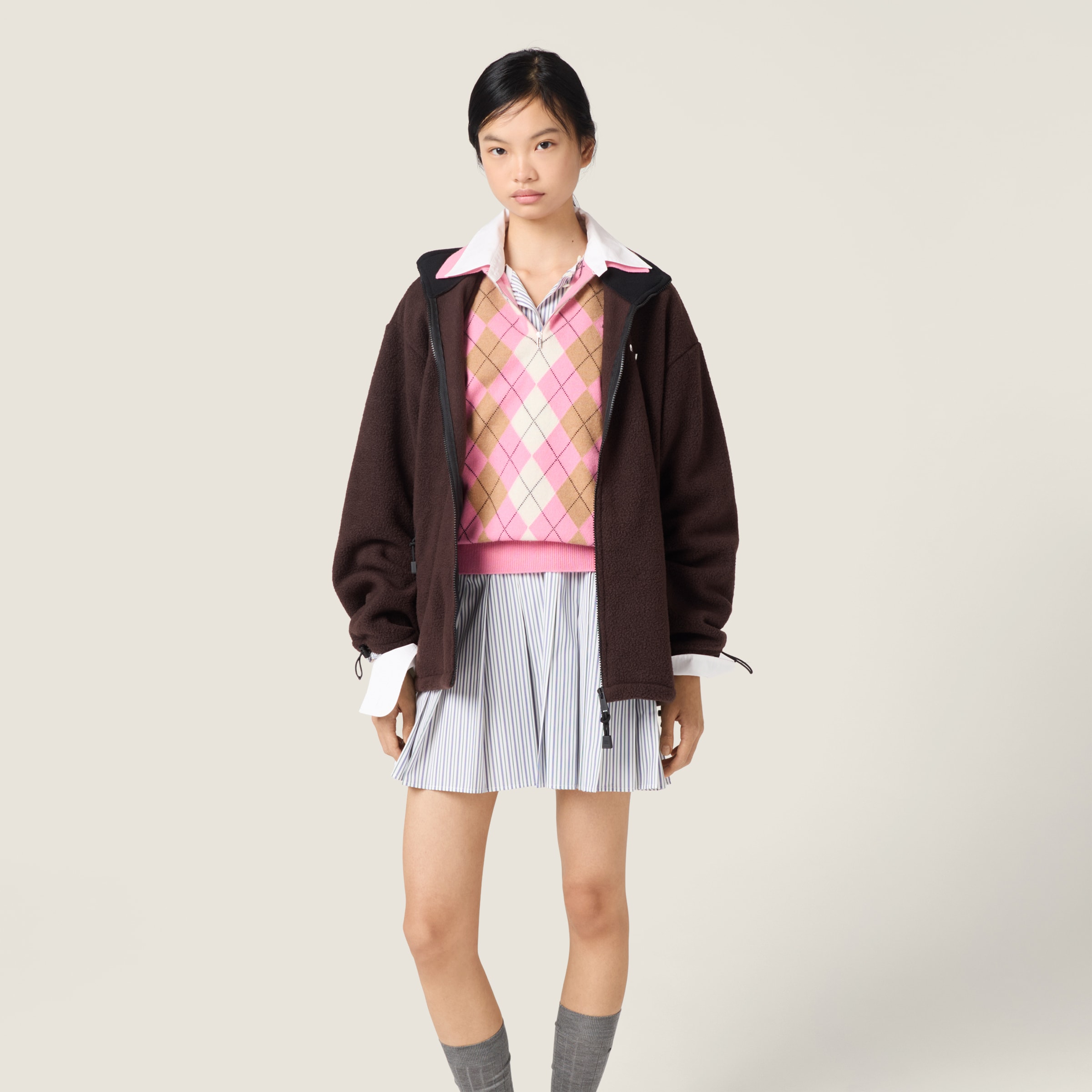 Ebony Fleece Zipper Jacket | Miu Miu - United States