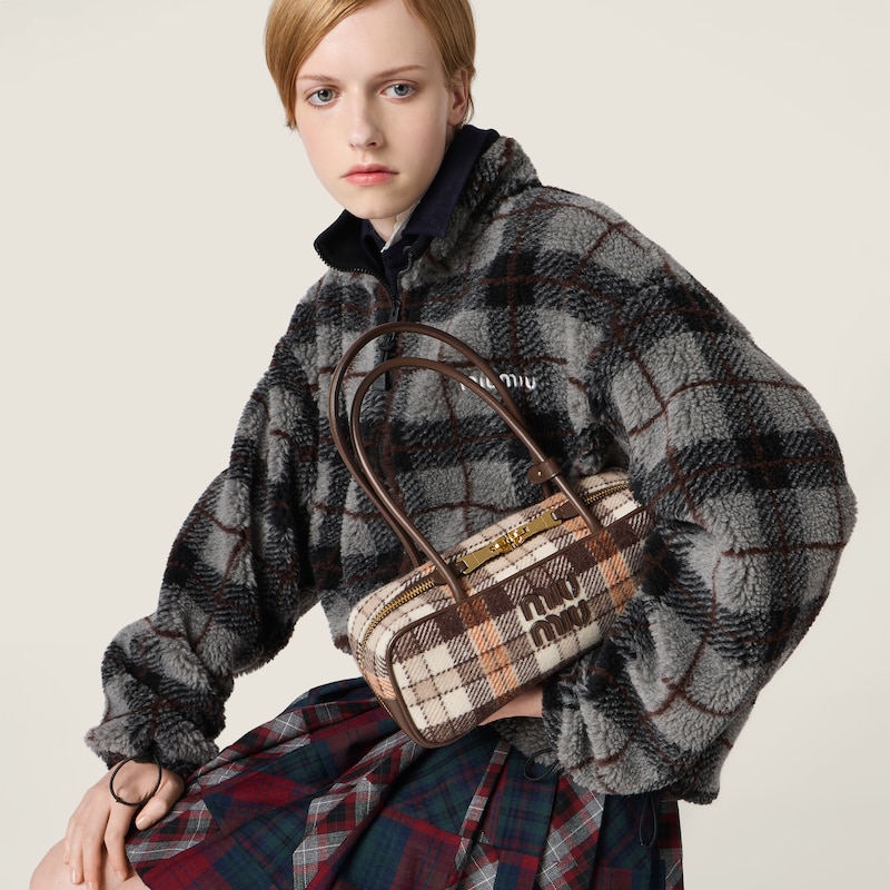 Checked teddy zipper jacket