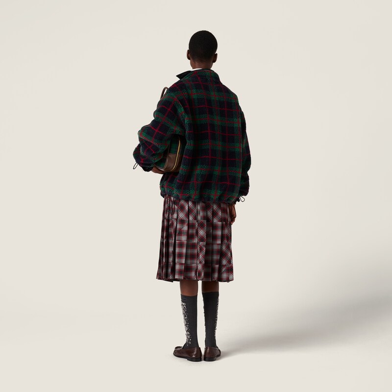 Checked teddy zipper jacket