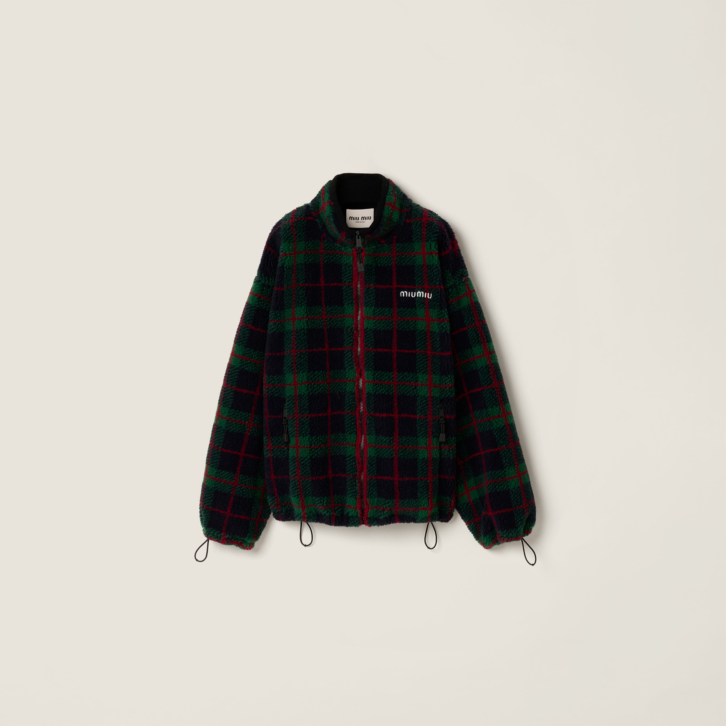 Miu Miu Checked Teddy Zipper Jacket In Multi