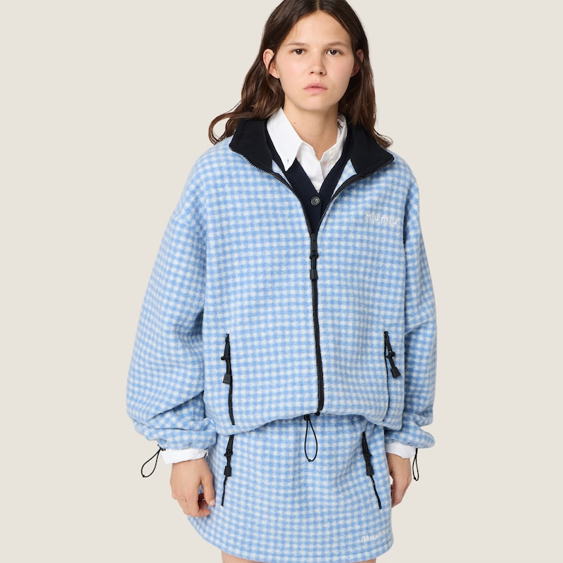 Gingham check fleece jacket