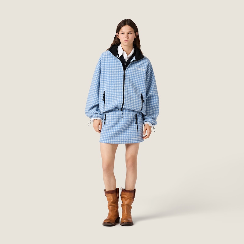 Gingham check fleece jacket