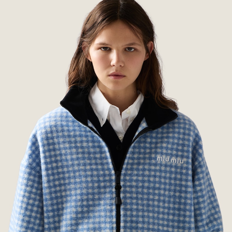 Gingham check fleece jacket