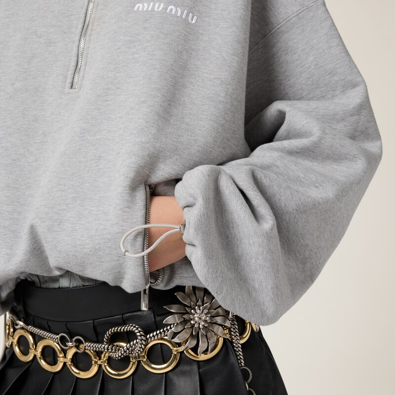 Cotton fleece zipper sweatshirt