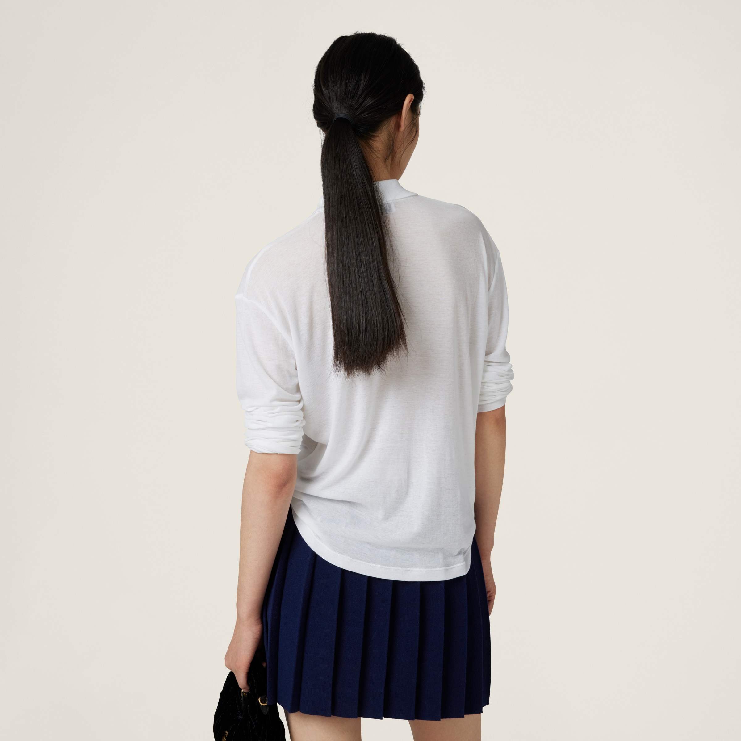 Miu Miu Ribbed Jersey Polo Shirt In White