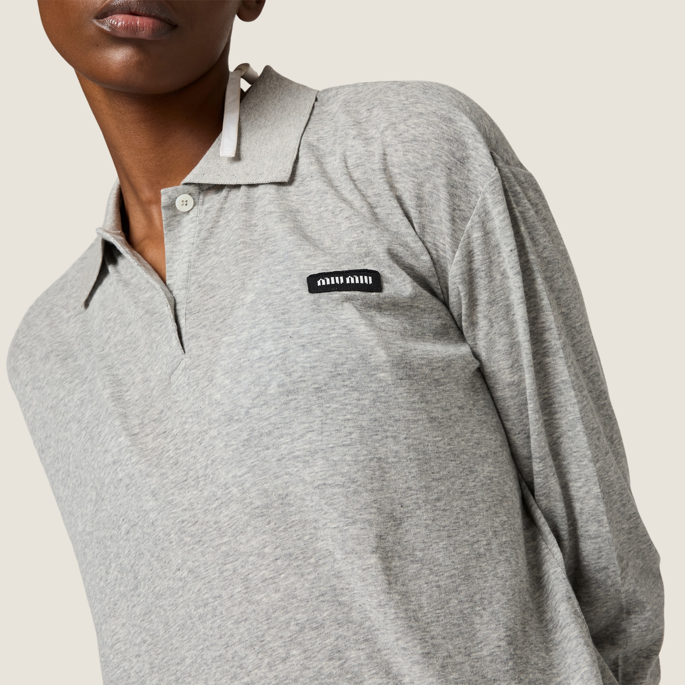 Grey Ribbed Jersey Polo Shirt | Miu Miu - United States