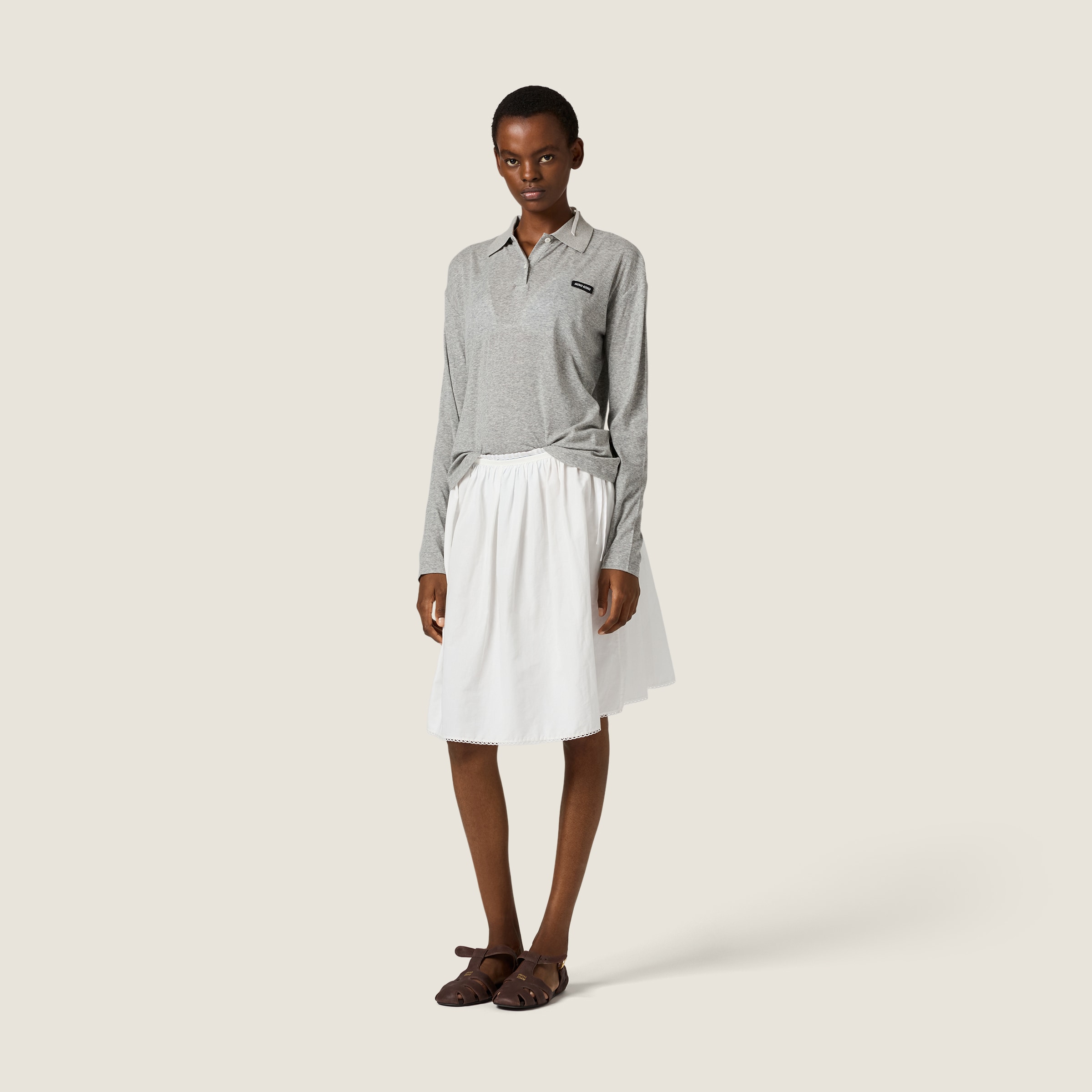 Grey Ribbed Jersey Polo Shirt | Miu Miu - United States