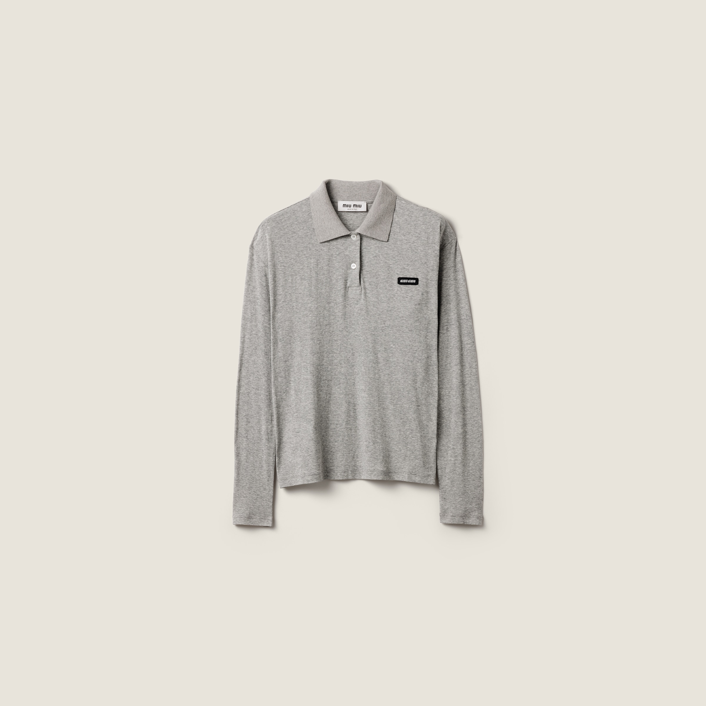 Grey Ribbed Jersey Polo Shirt | Miu Miu - United States