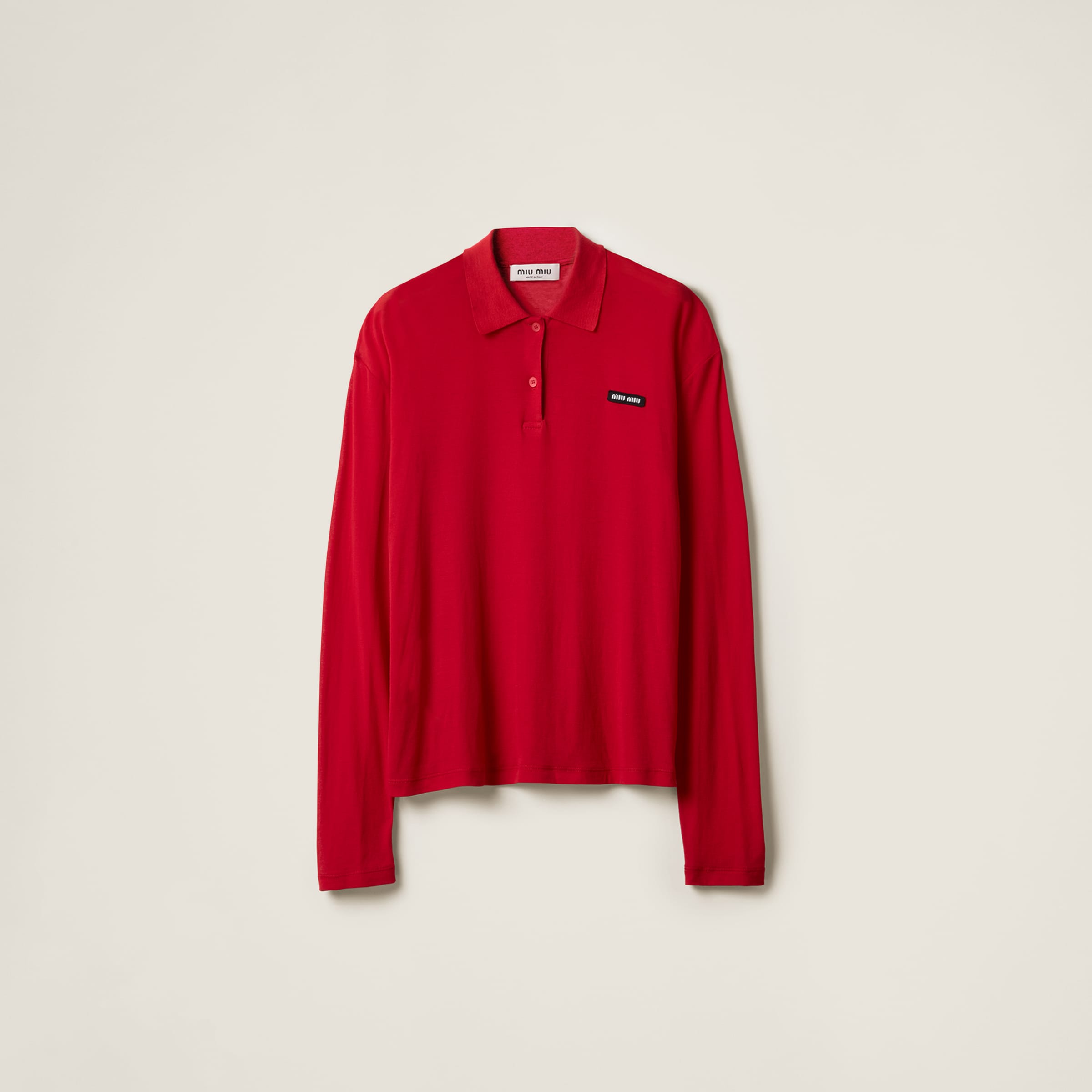 Miu Miu Ribbed Jersey Polo Shirt In Red