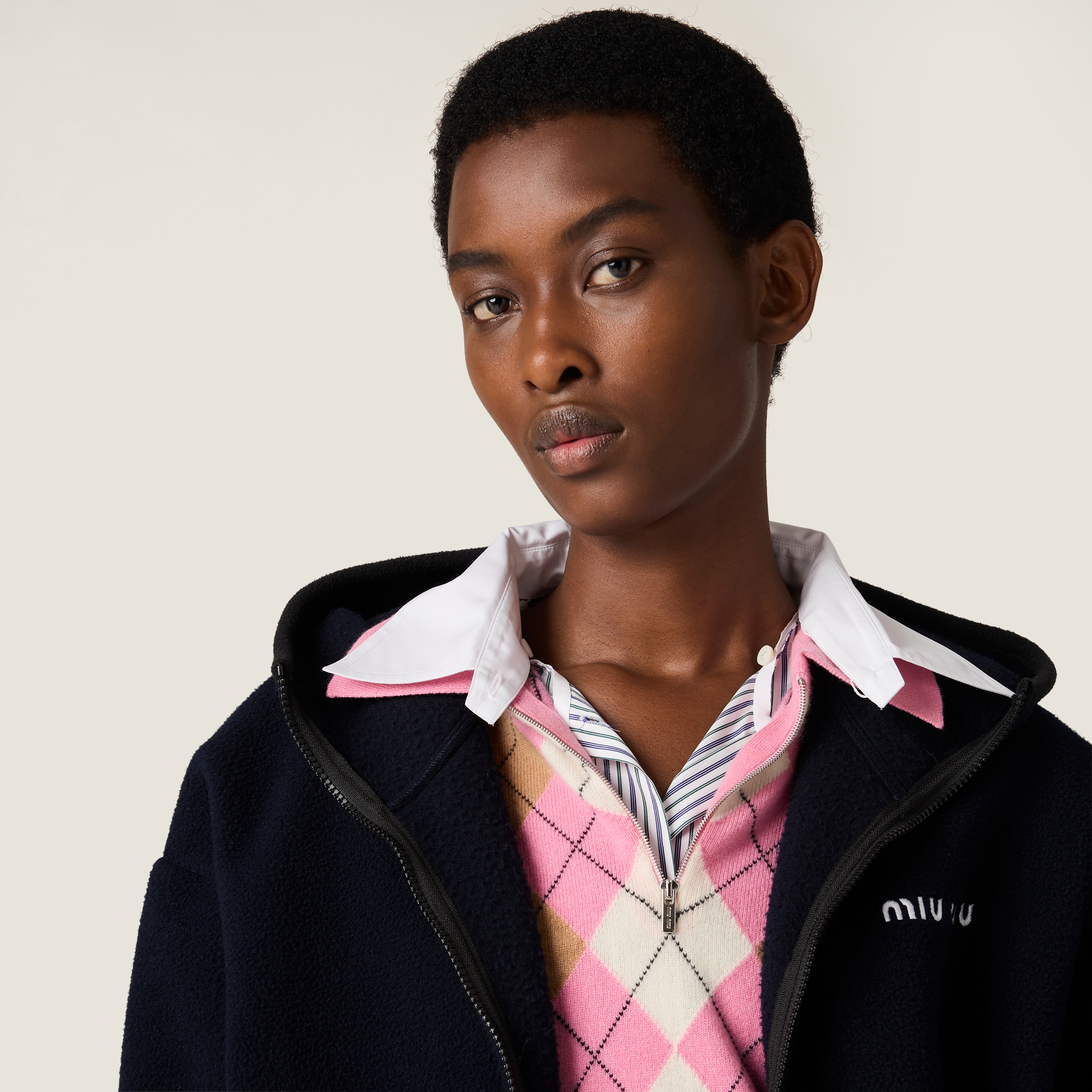ミュウミュウ MIU MIU コットンフリース ジップフーディーMJL073_16JZ_F0008_S_OOO【ネイビー 】【送料無料】【正規品】 ネイビー コットンフリース ジッパーフーディー | Miu Miu