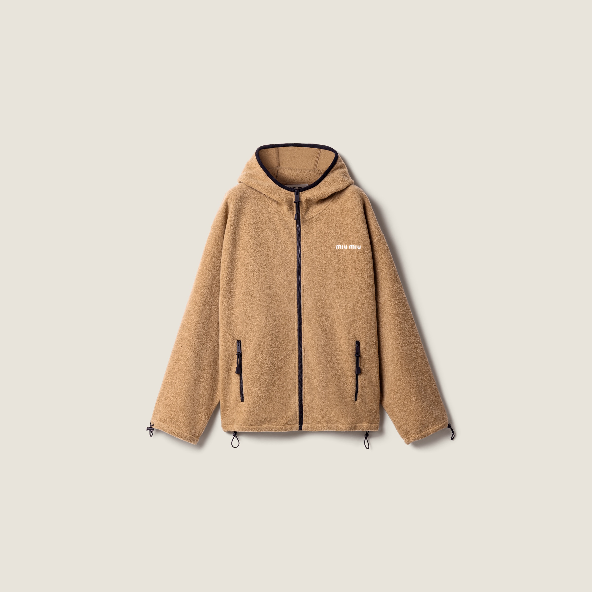 MIU MIU ジップアップ パーカー ブラウンベージュ38 キャメルブラウン コットンフリース ジッパーフーディー | Miu Miu - 日本