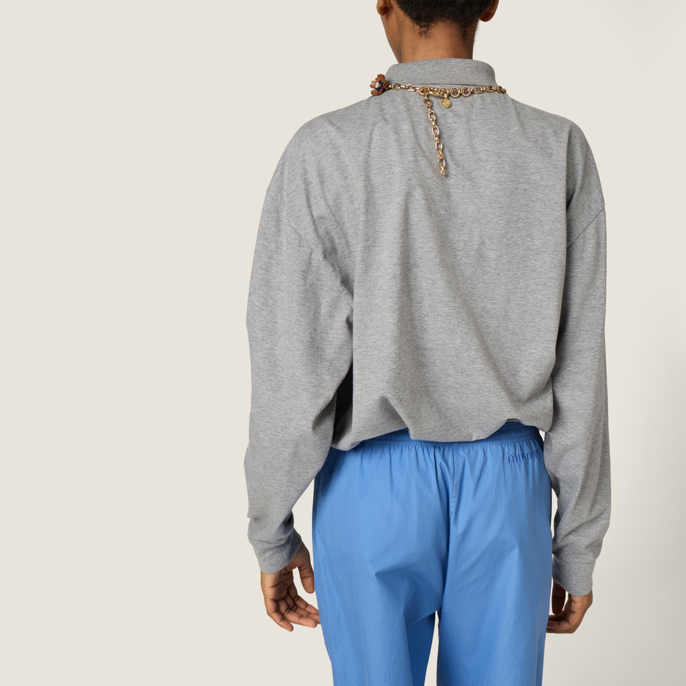 Miu Miu Jersey Polo Shirt In Gray