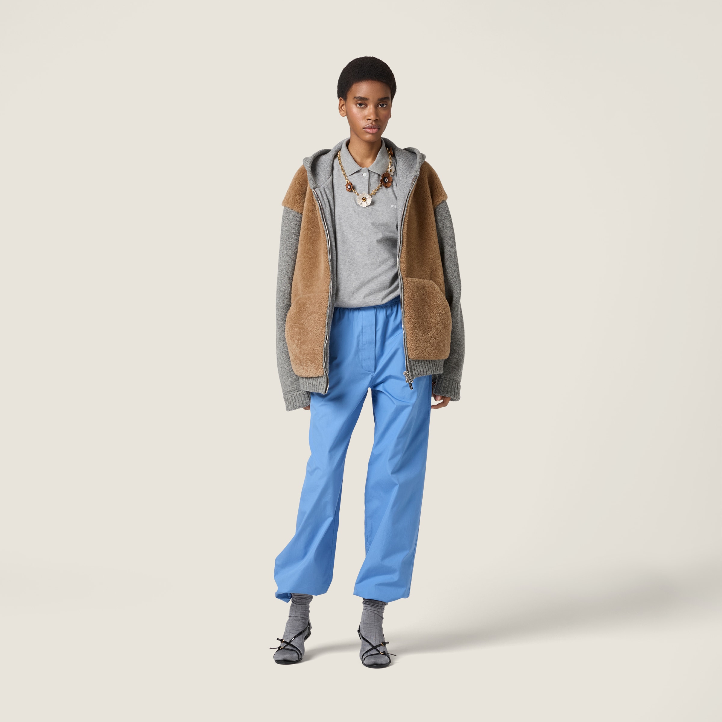 Miu Miu Jersey Polo Shirt In Gray