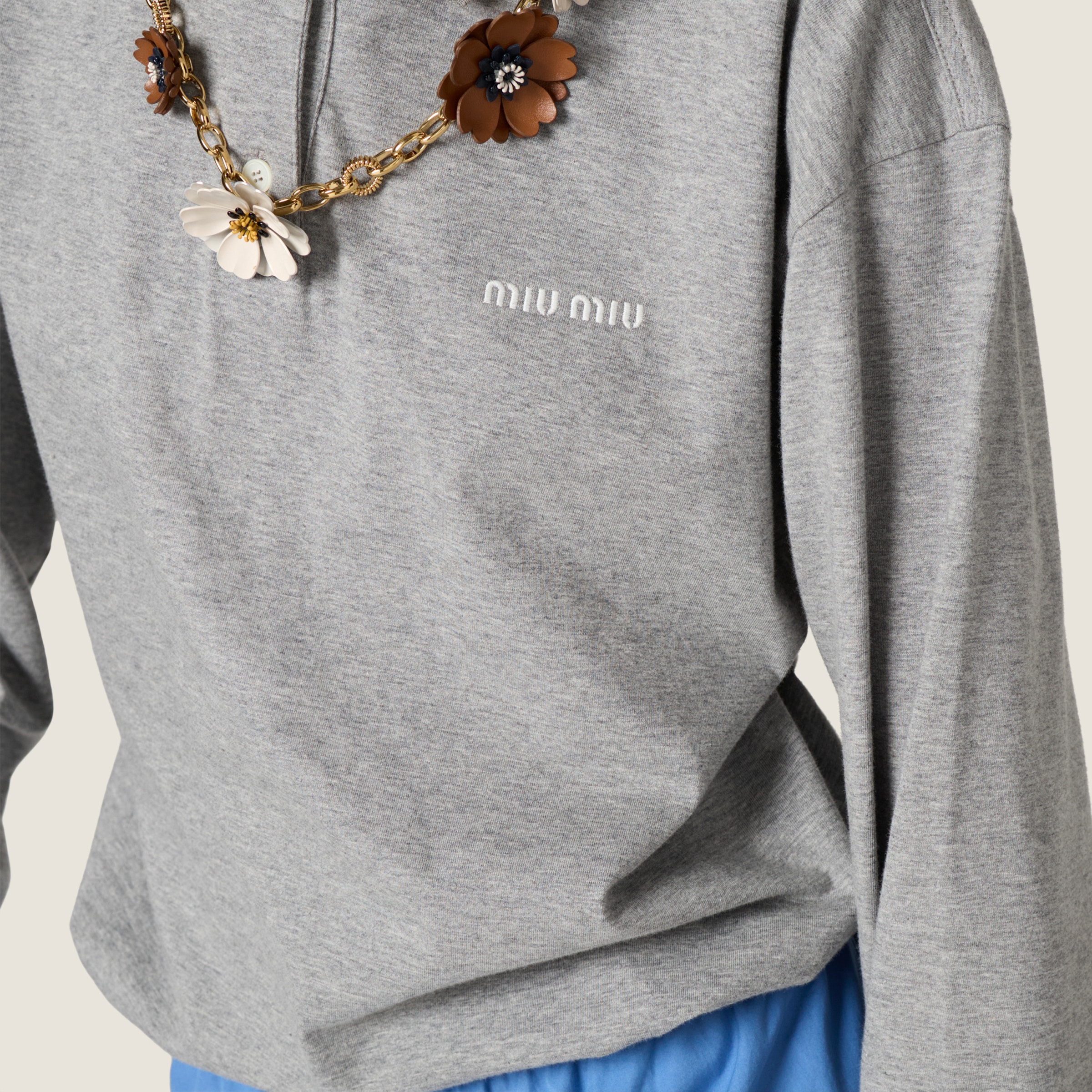 Grey Jersey Polo Shirt | Miu Miu - United States