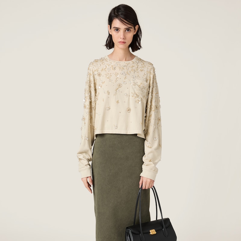 刺绣成衣染色平纹针织T恤