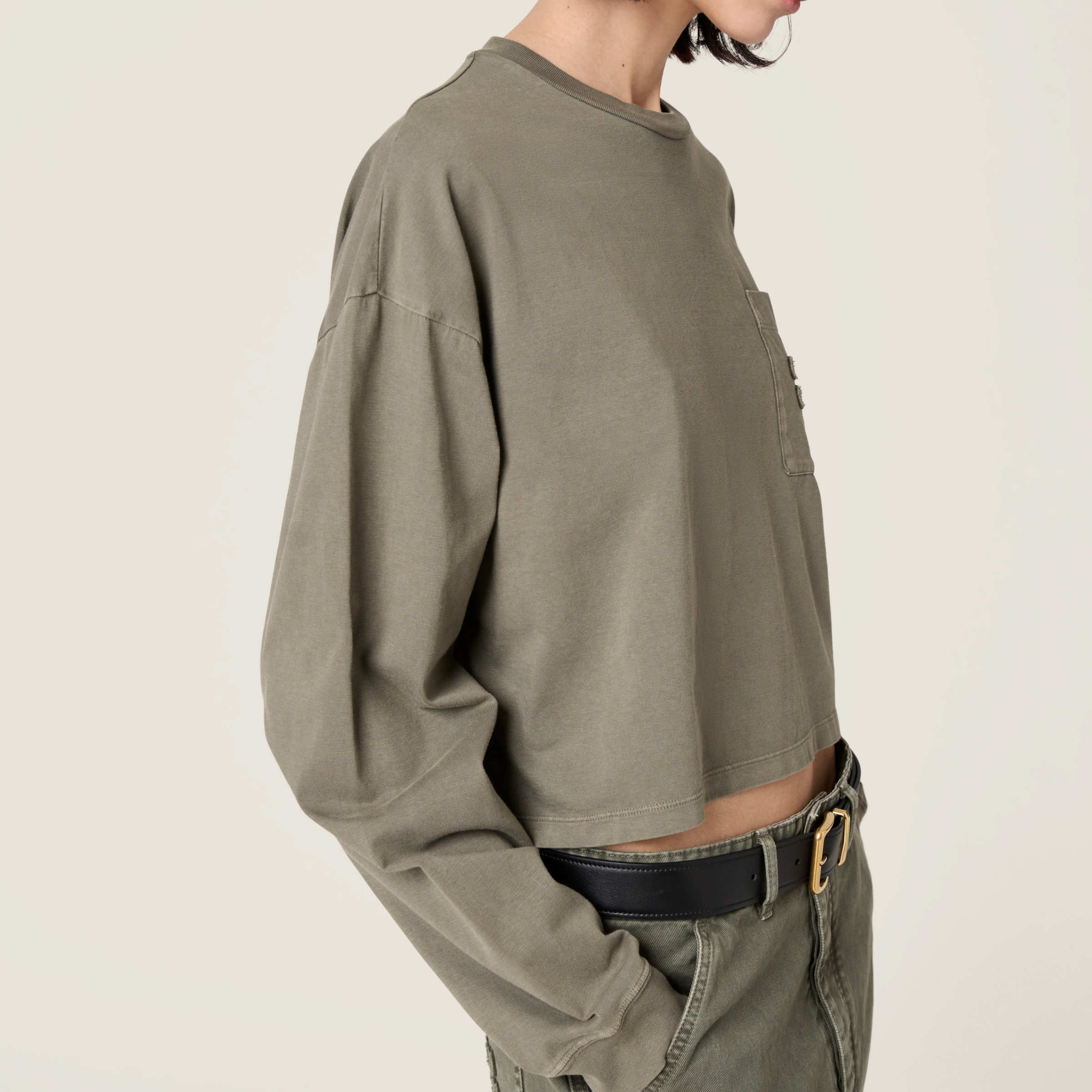 オリーブ ガーメントダイ ジャージー Tシャツ | Miu Miu