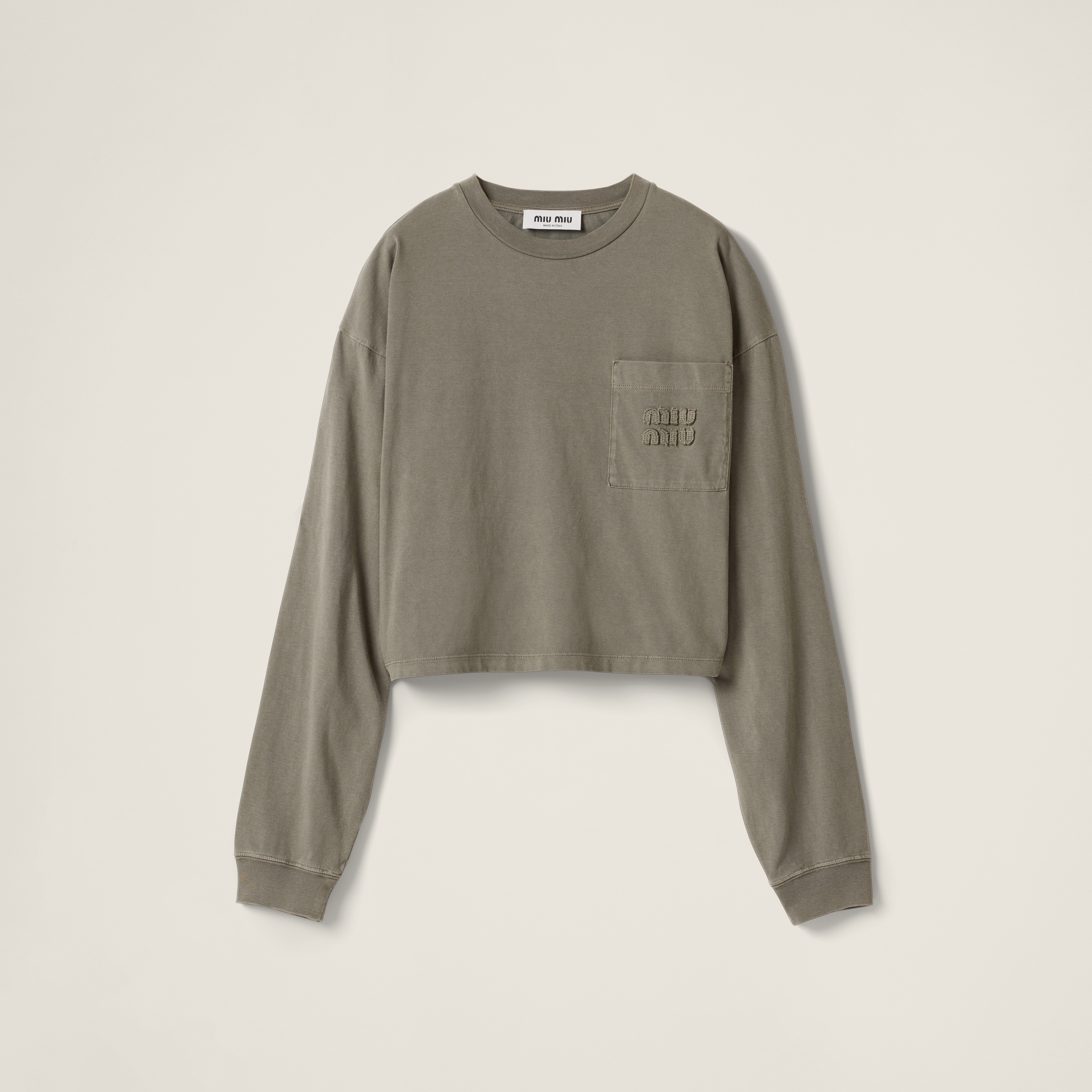 Olive Green Garment-dyed Jersey T-shirt | Miu Miu