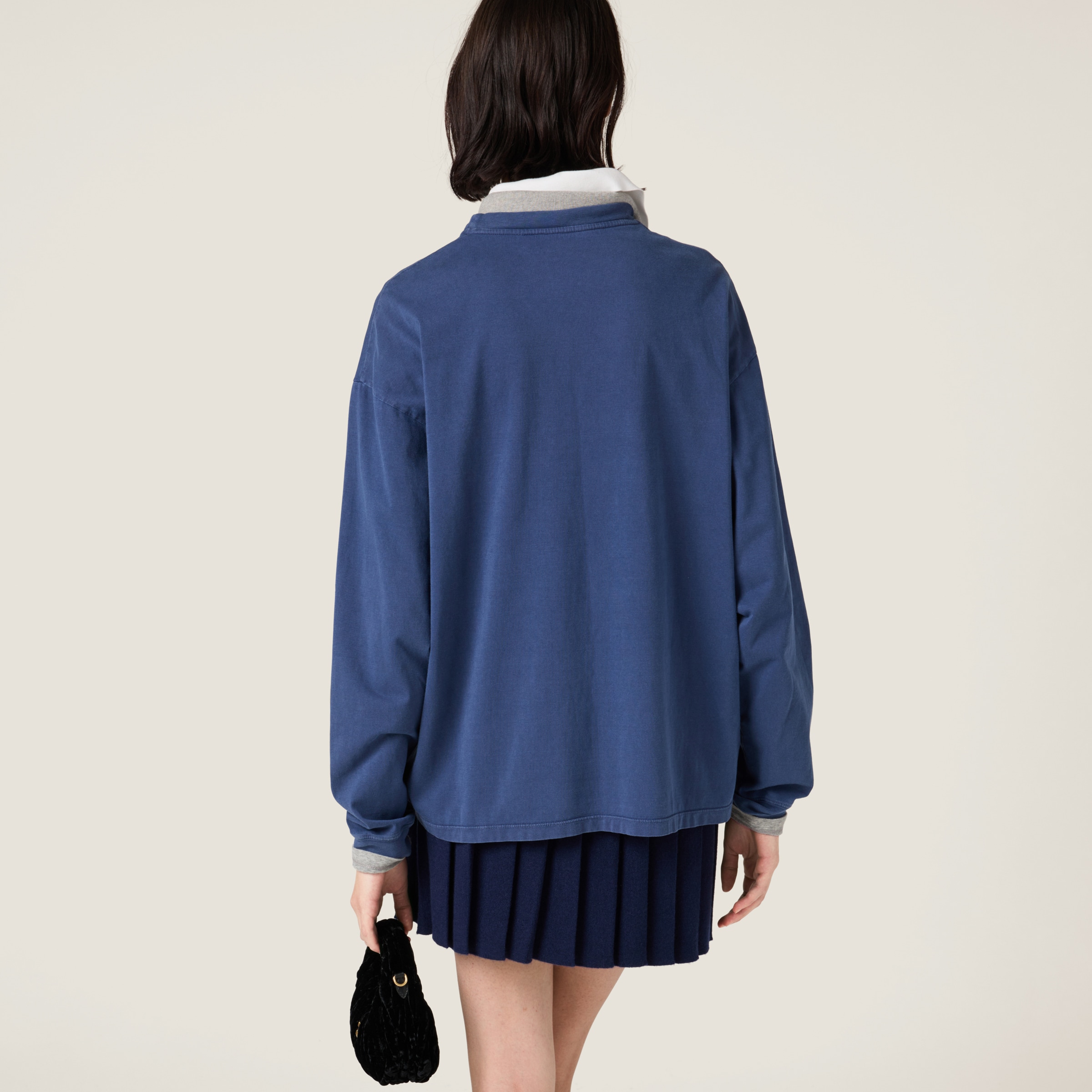 ミュウミュウ MIU MIU ガーメントダイ ジャージー 長袖TシャツMJL064_159E_F0589_S_OOO【インディゴブルー 】【送料無料】【正規品】 インディゴブルー ガーメントダイ ジャージー 長袖tシャツ | Miu Miu