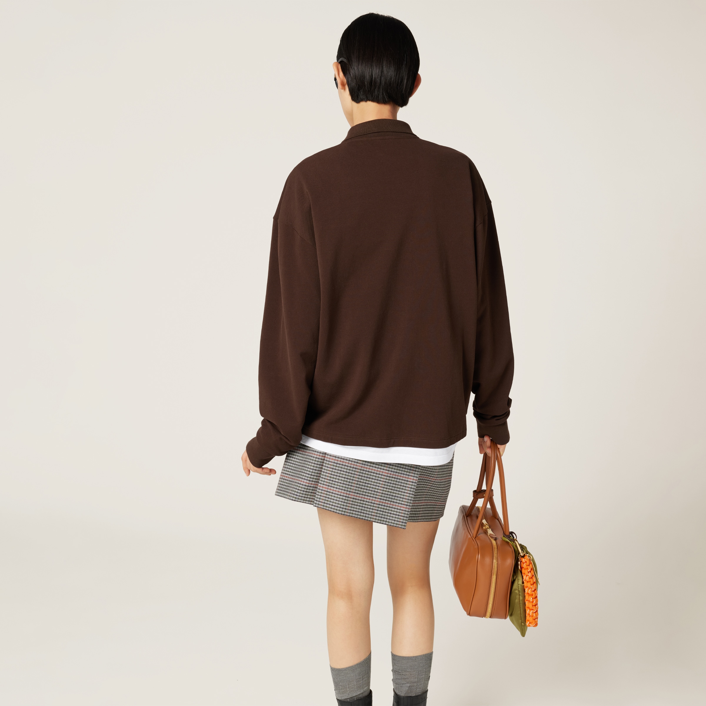 Cocoa Brown Piqué And Jersey Polo Shirt | Miu Miu
