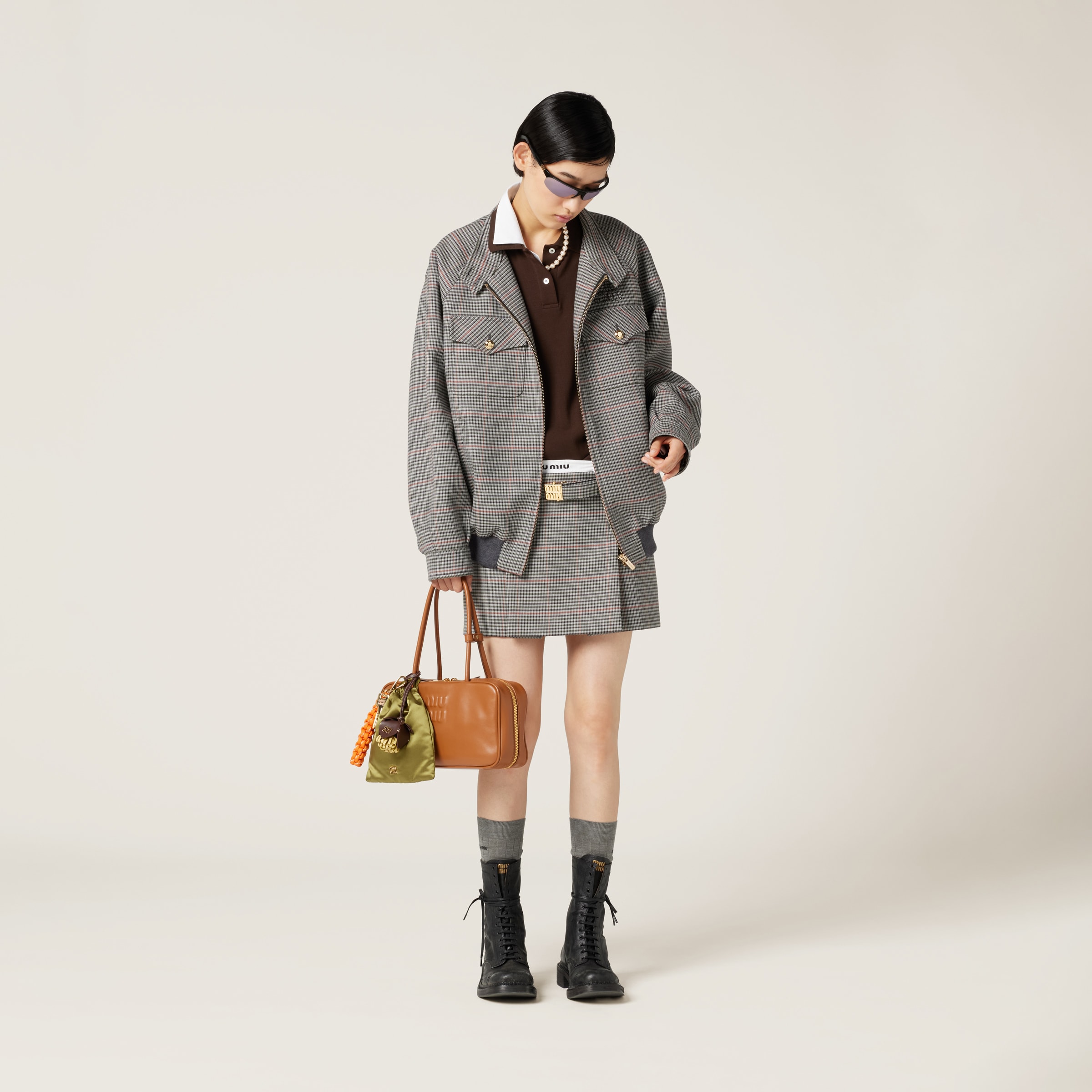 Cocoa Brown Piqué And Jersey Polo Shirt | Miu Miu