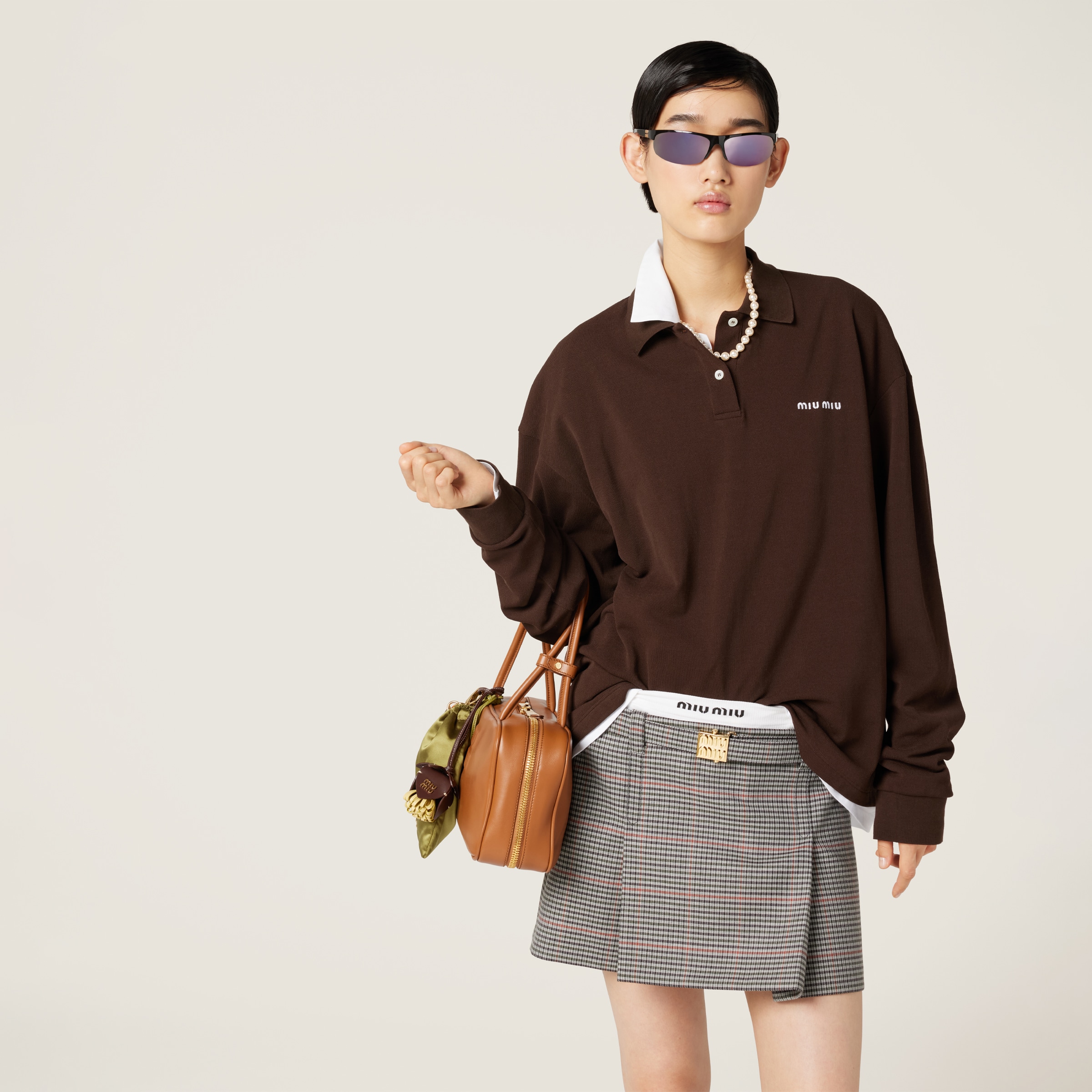 MIUMIU ミュウミュウ T-shirts and Polos ブラウン ブラウン（茶色）系 MiuMiu(ミュウミュウ) Tシャツ・カットソー
