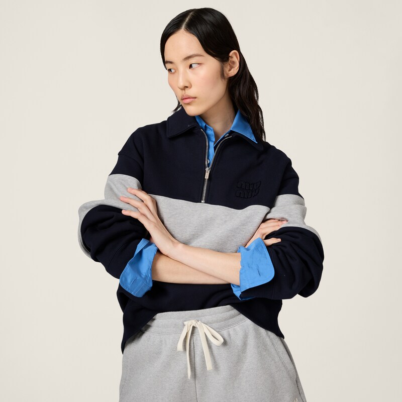 Sweat-shirt en coton à demi-zip